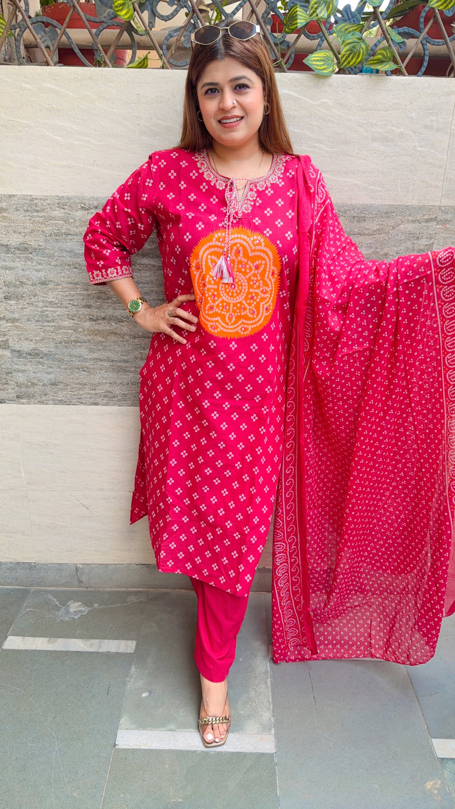 Bandhani Cotton Three Piece Suit