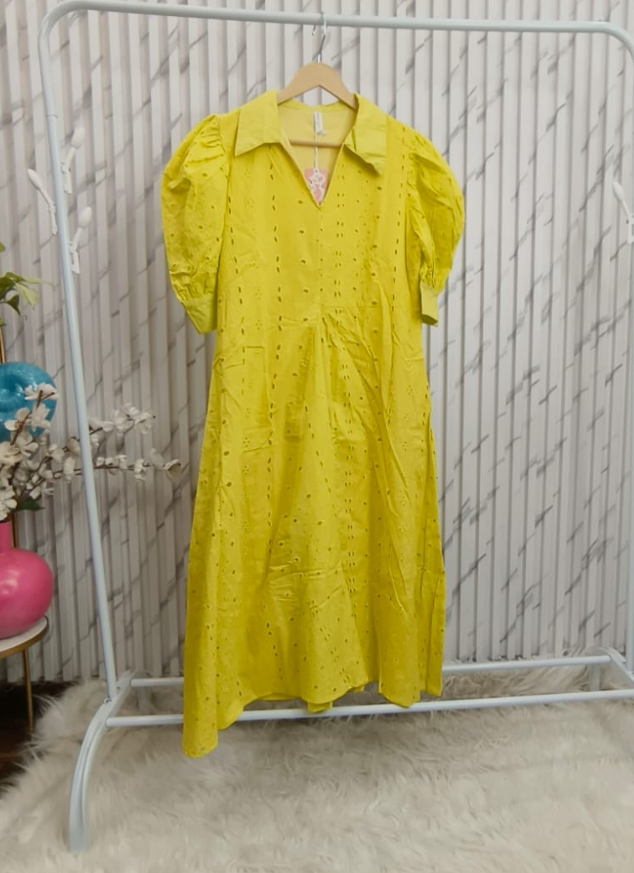 Schiffli Puff Sleeve Dress