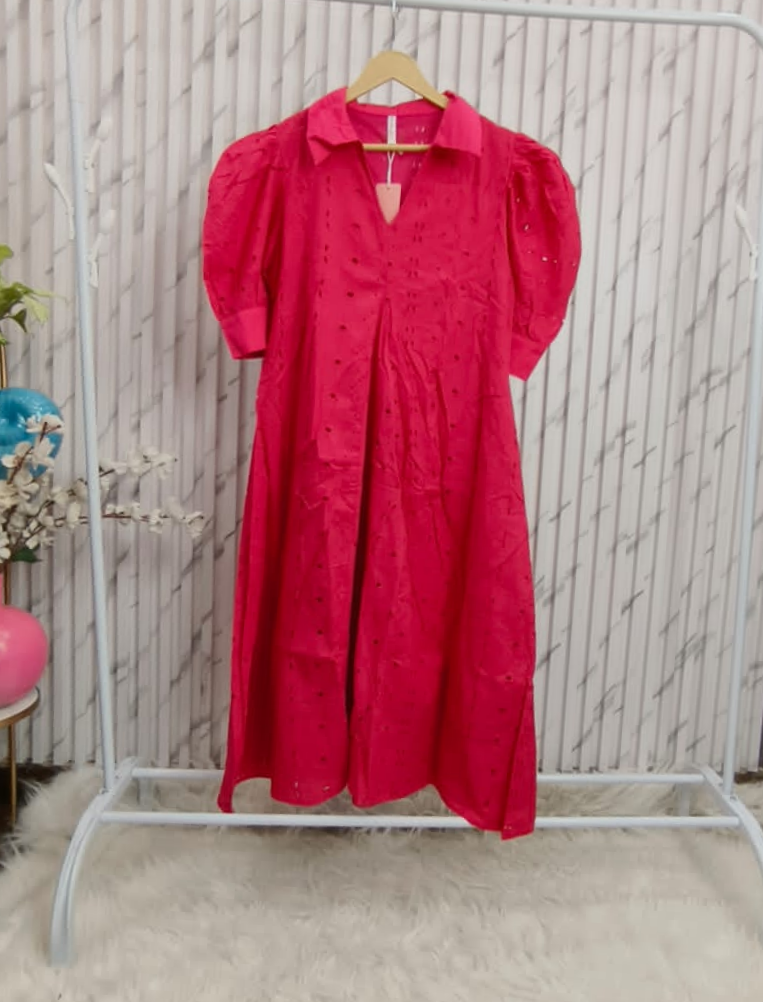 Schiffli Puff Sleeve Dress
