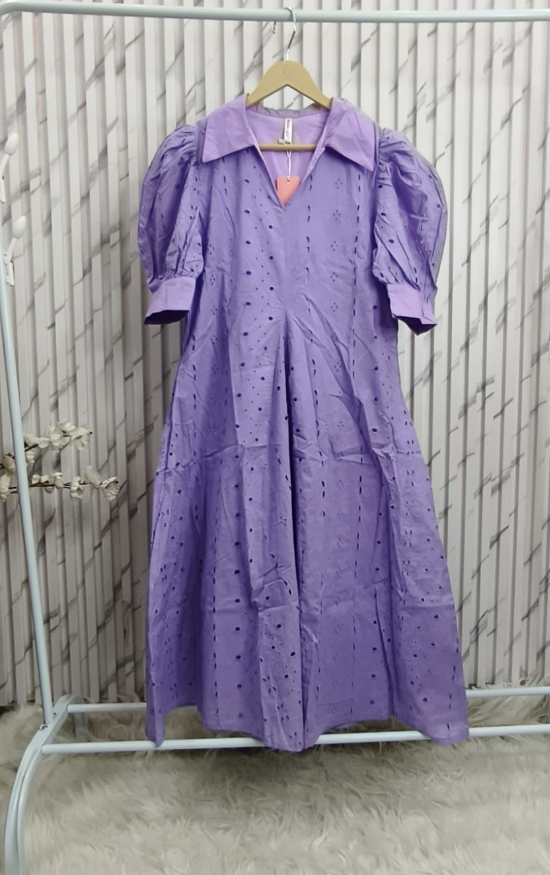 Schiffli Puff Sleeve Dress
