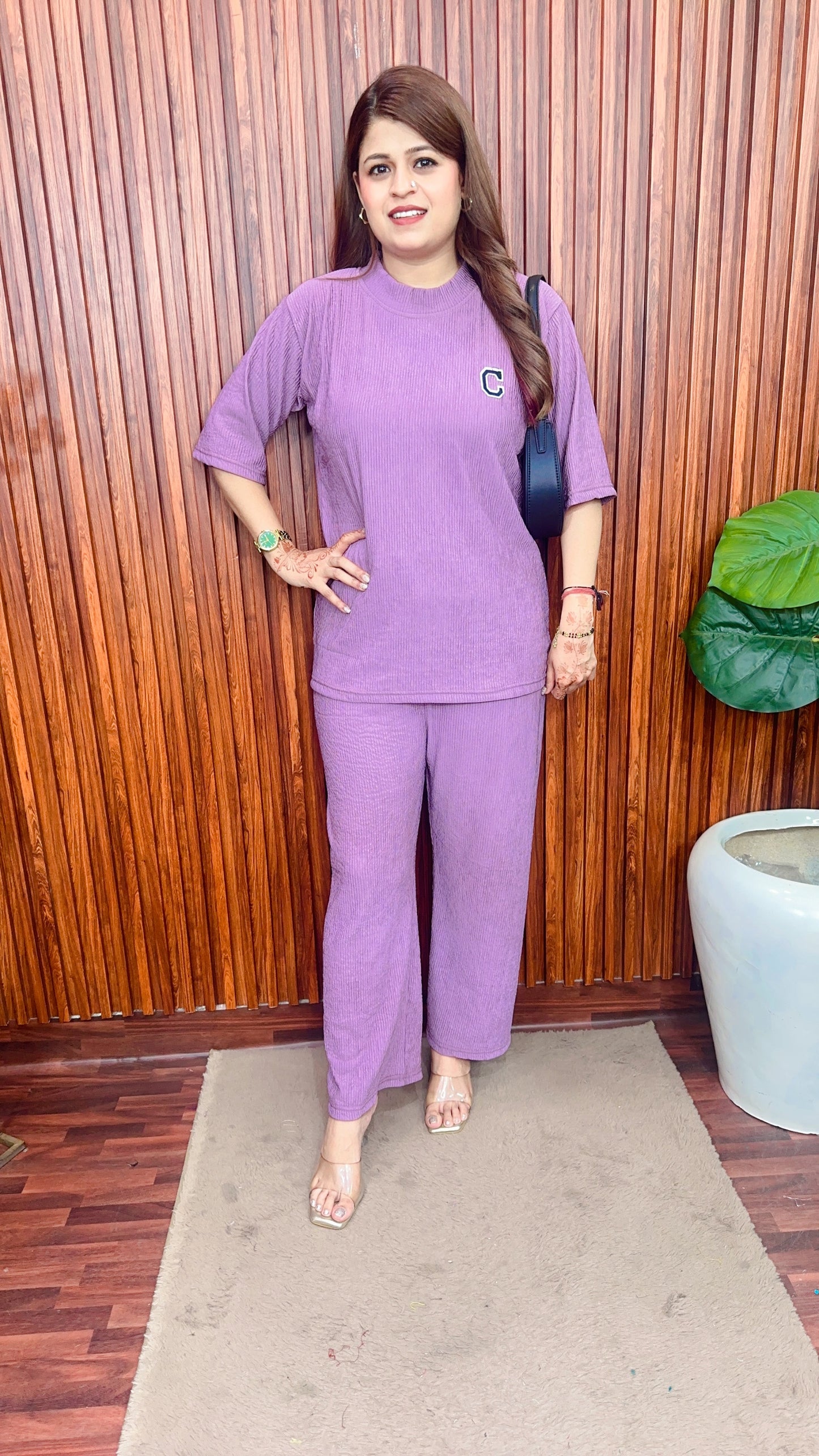 Round neck cotton Ribbed coord set