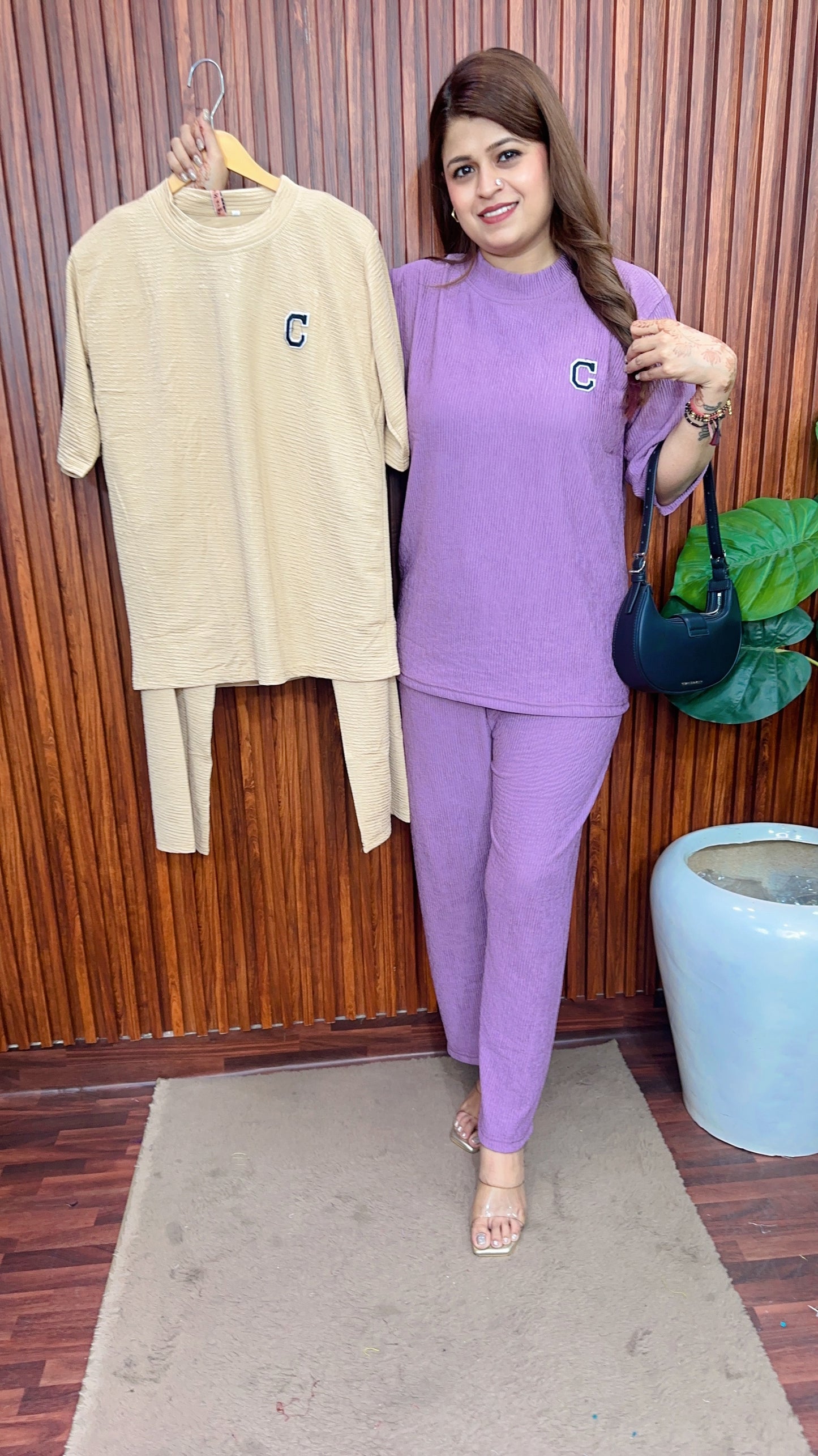 Round neck cotton Ribbed coord set