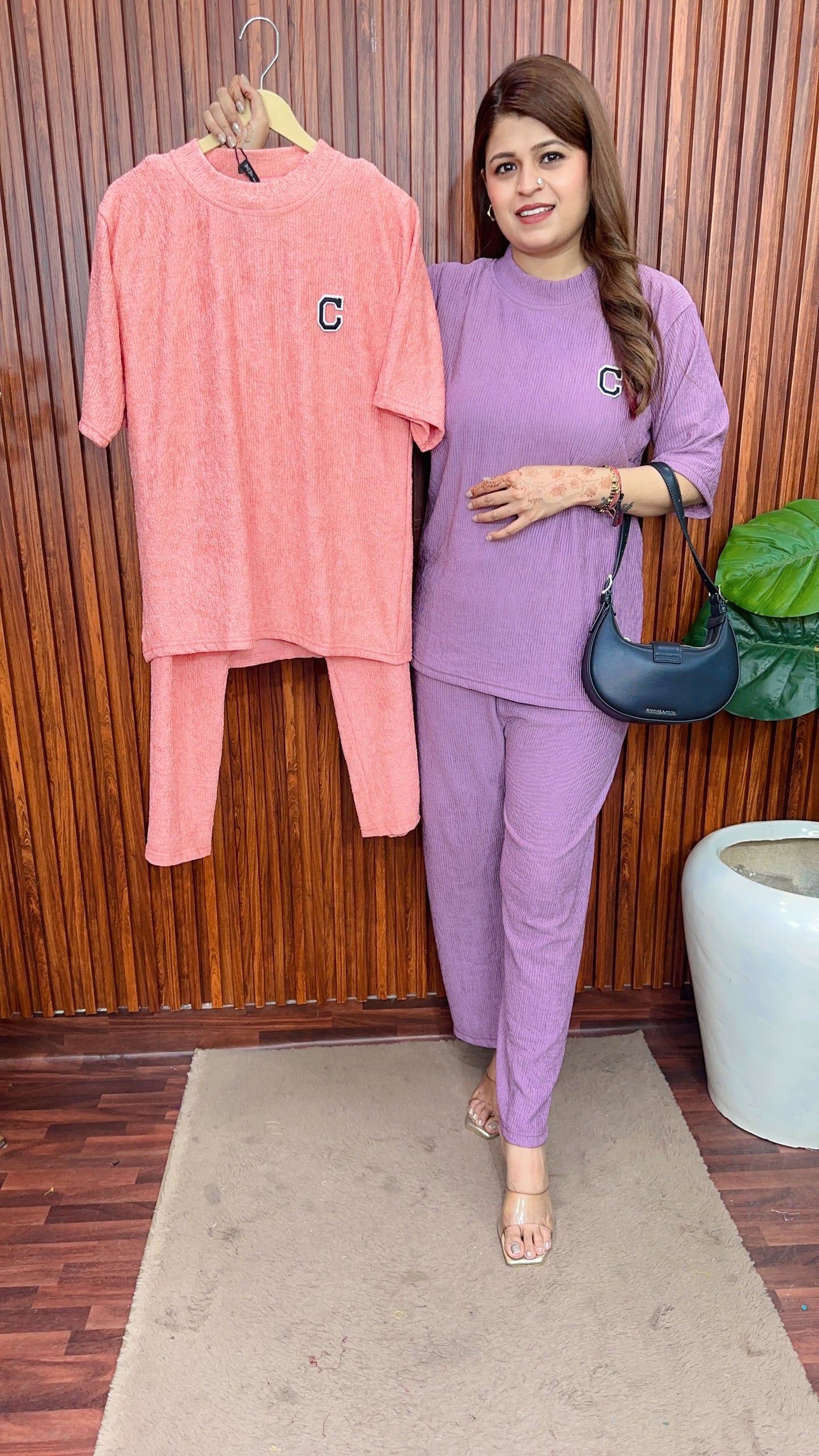 Round neck cotton Ribbed coord set