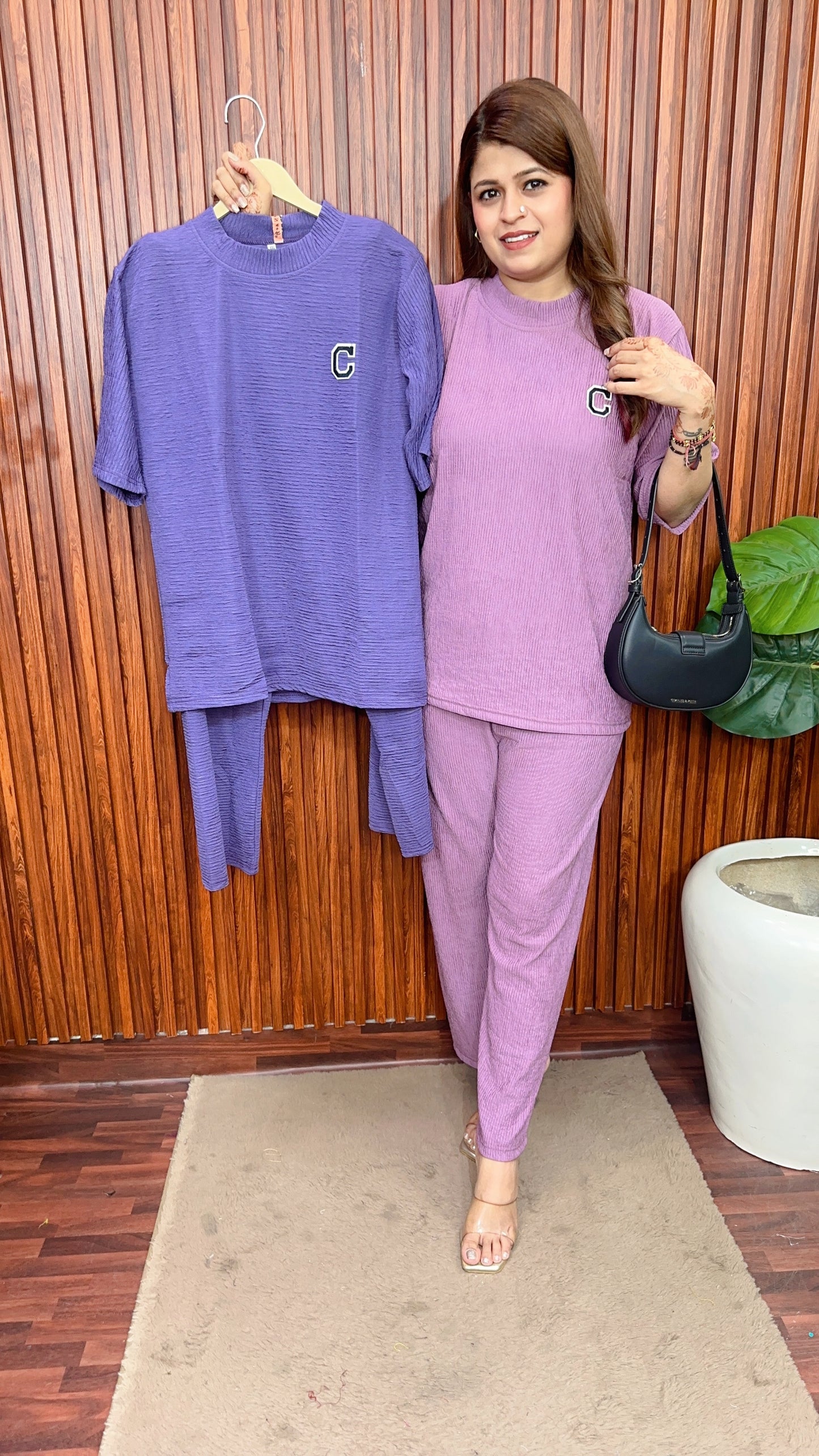 Round neck cotton Ribbed coord set