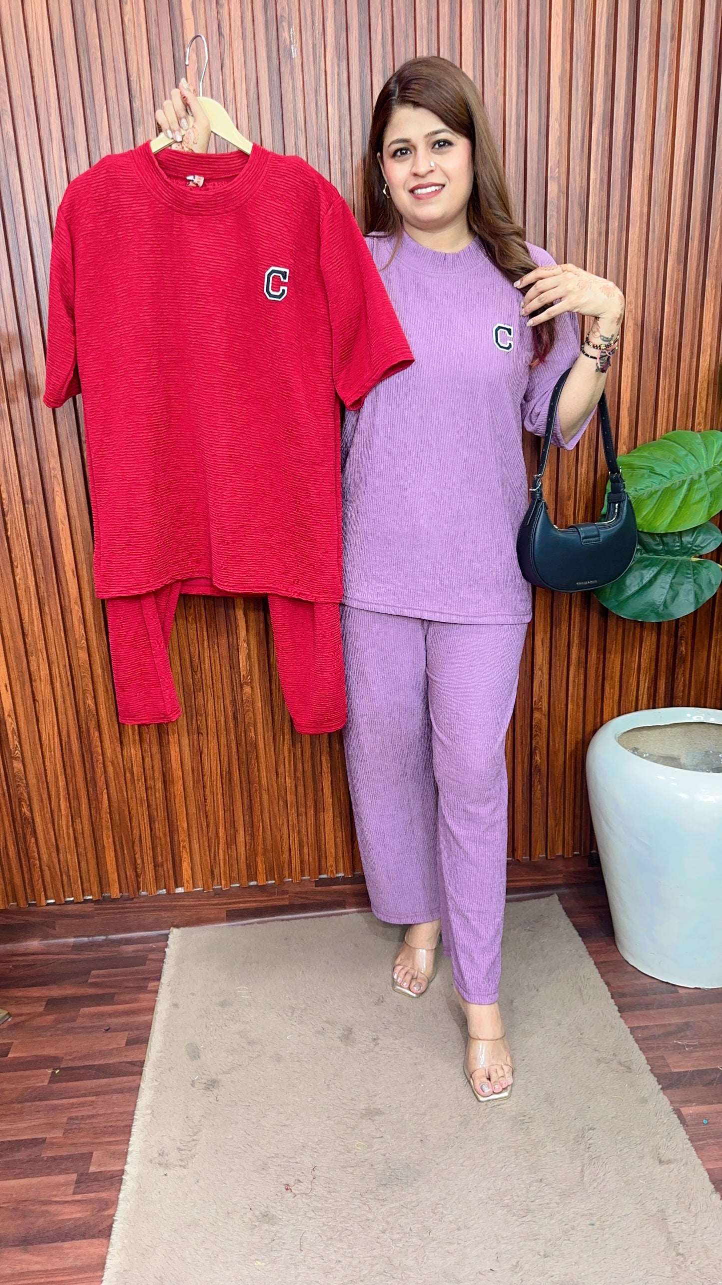 Round neck cotton Ribbed coord set