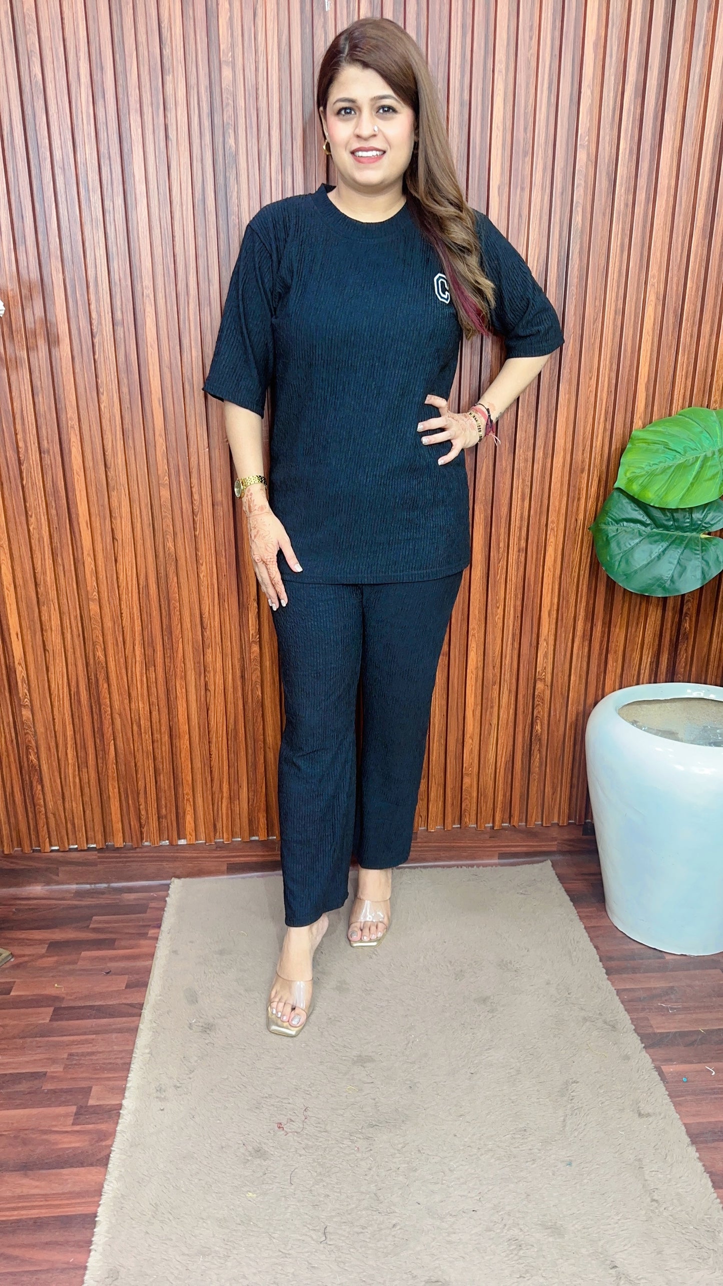 Round neck cotton Ribbed coord set