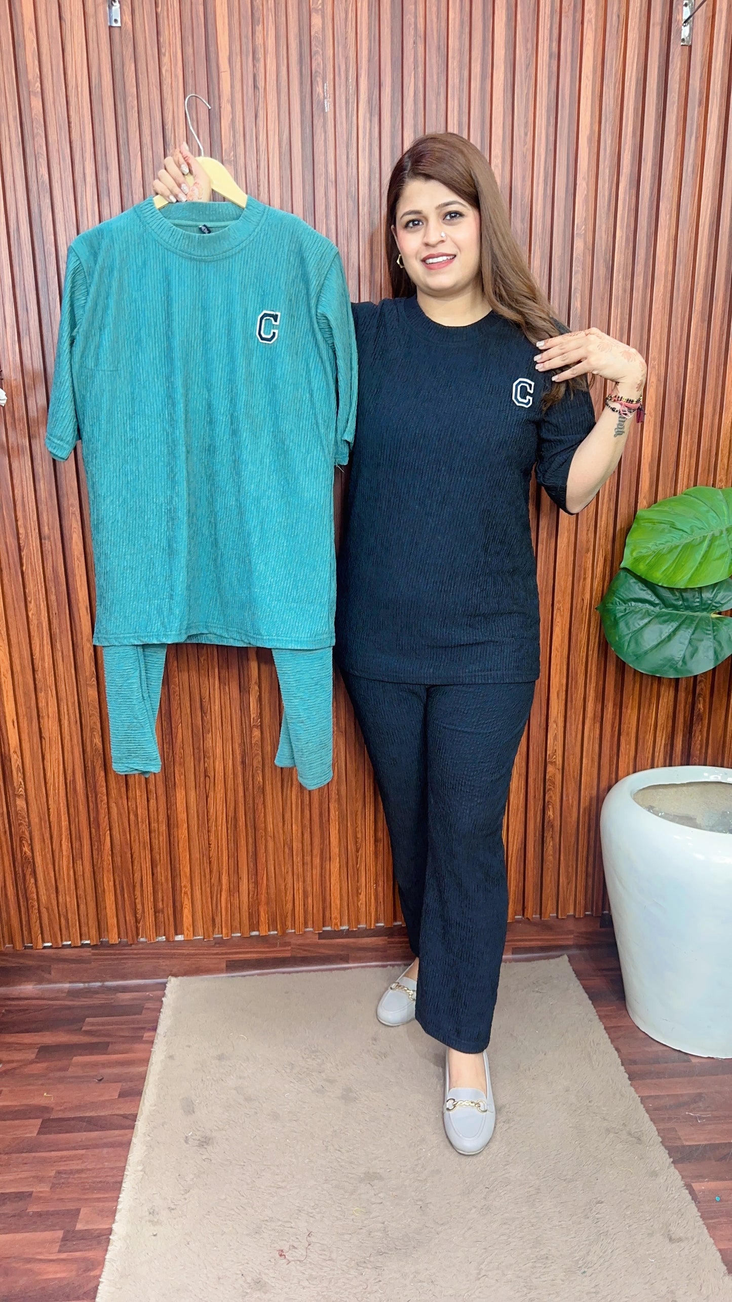 Round neck cotton Ribbed coord set