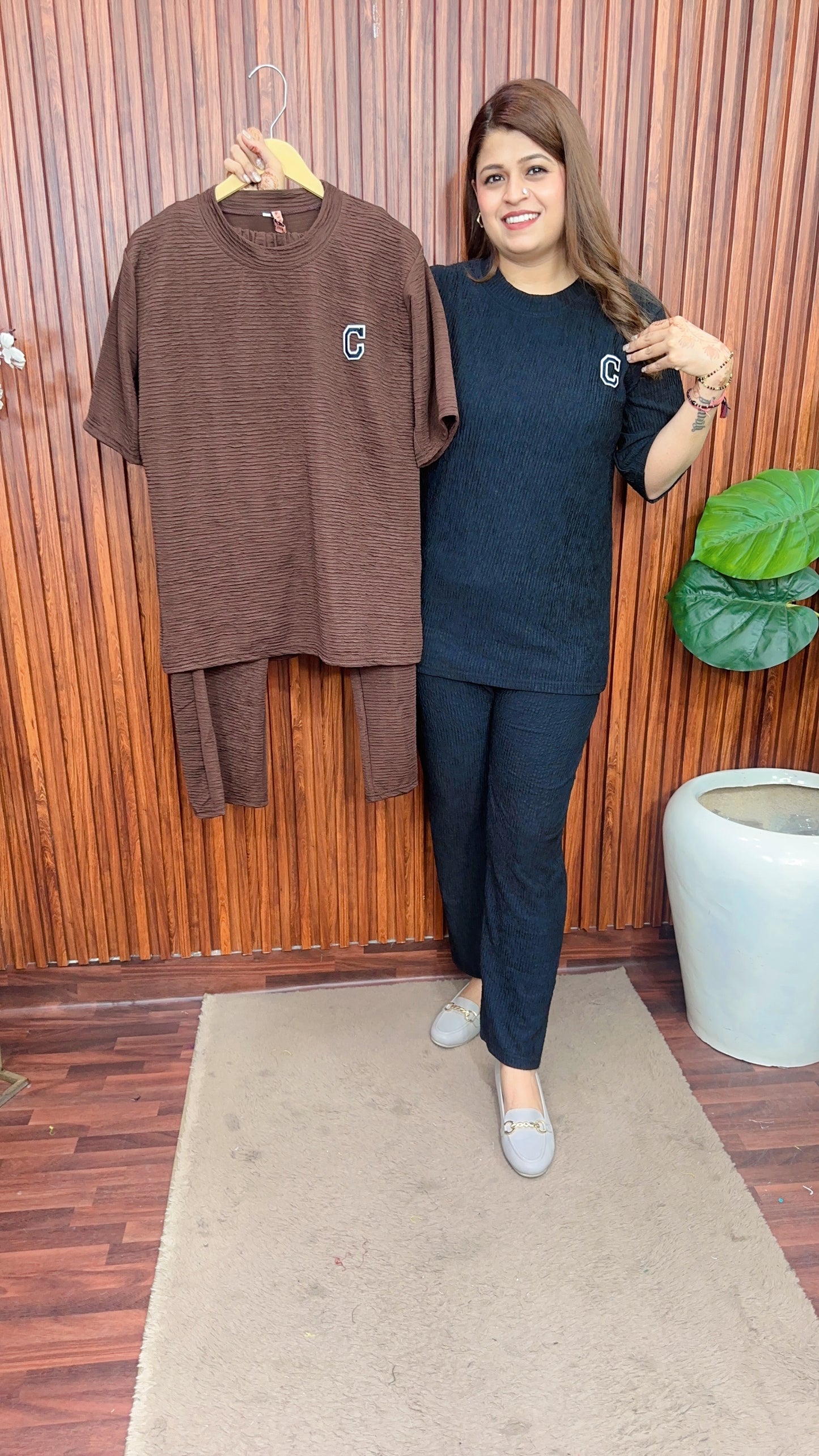 Round neck cotton Ribbed coord set