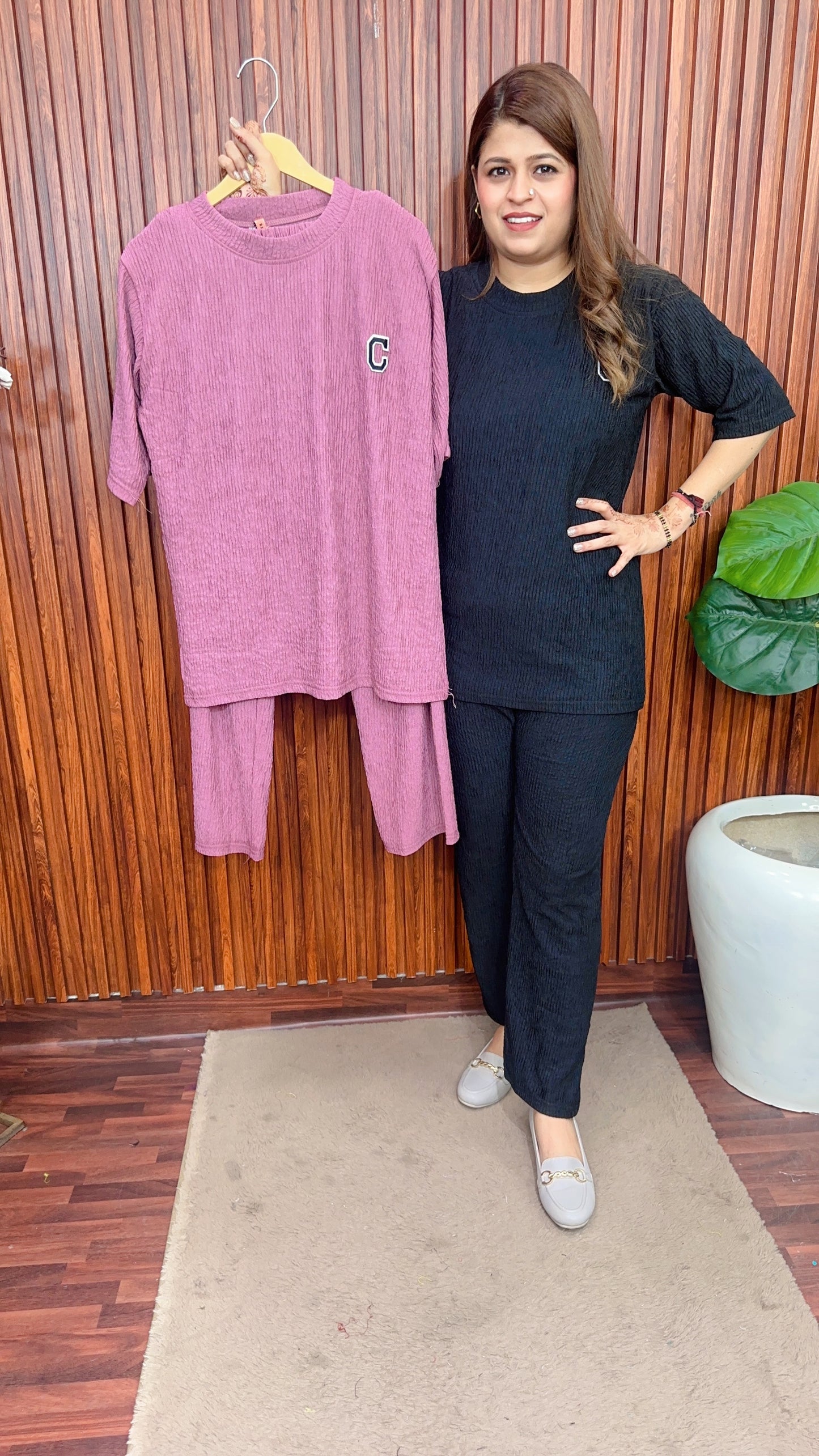 Round neck cotton Ribbed coord set