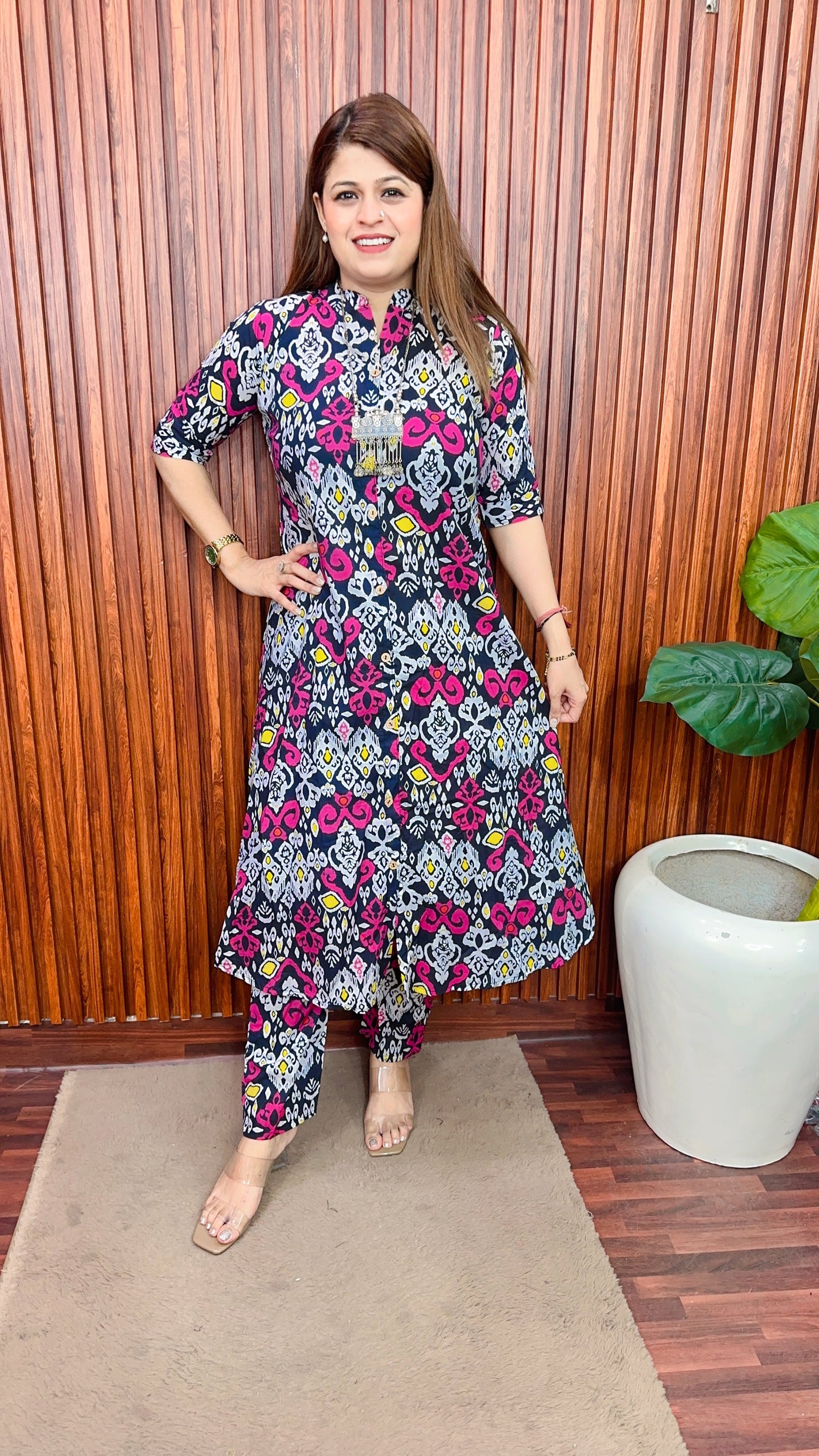 Ikkat Multi Cotton A line kurta set