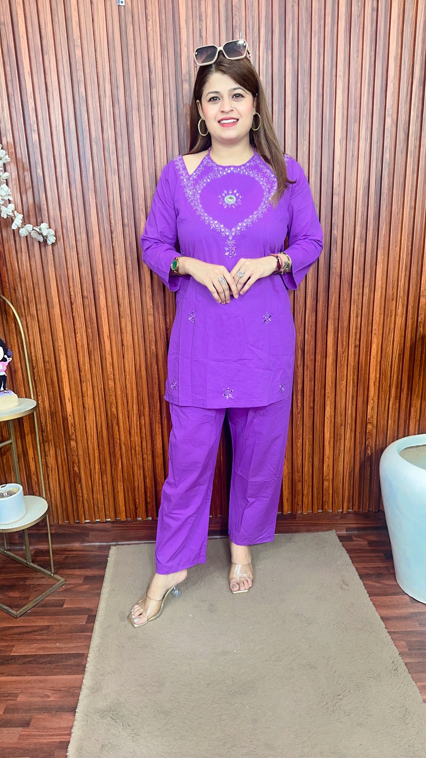 Halter neck embroidery coord set pure cotton