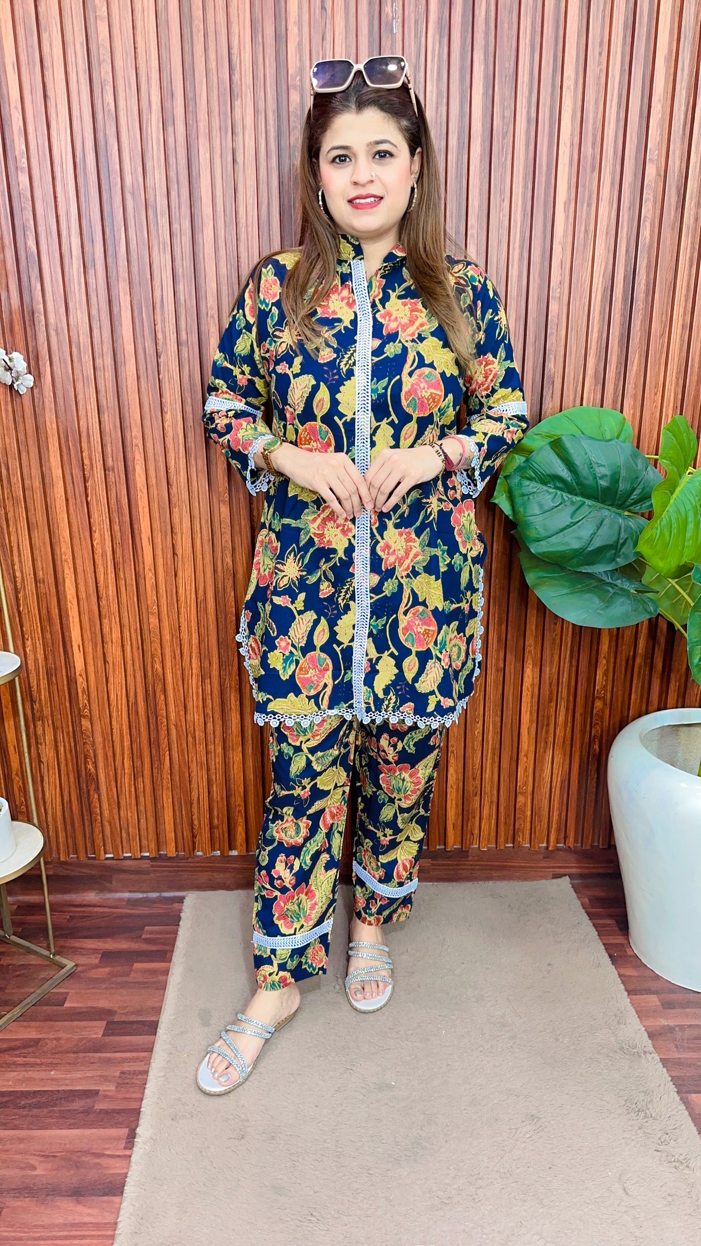 Block print pure cotton printed lace coord set