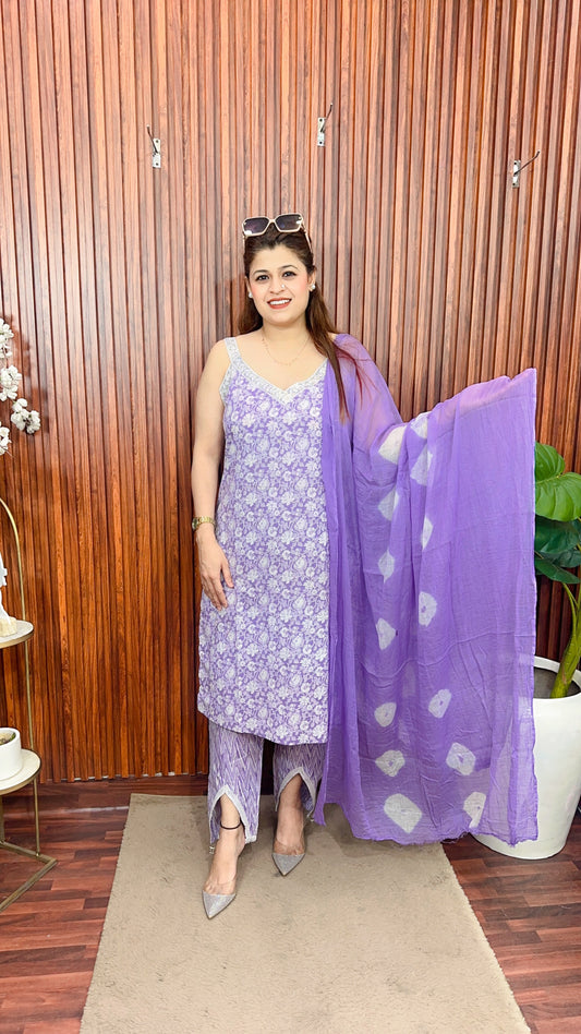 Strappy kurta with tulip pant suit set