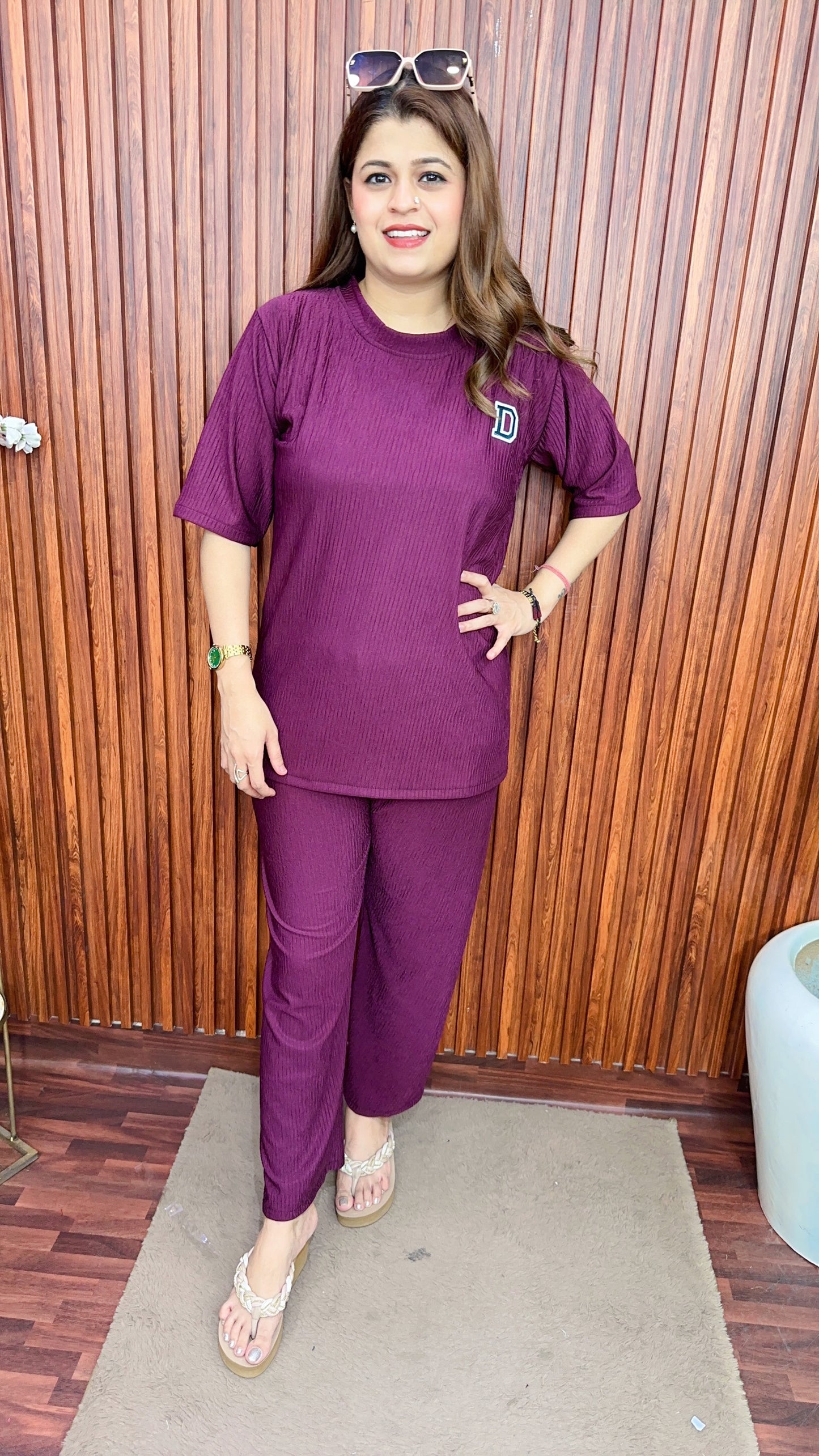 Round neck cotton Ribbed coord set