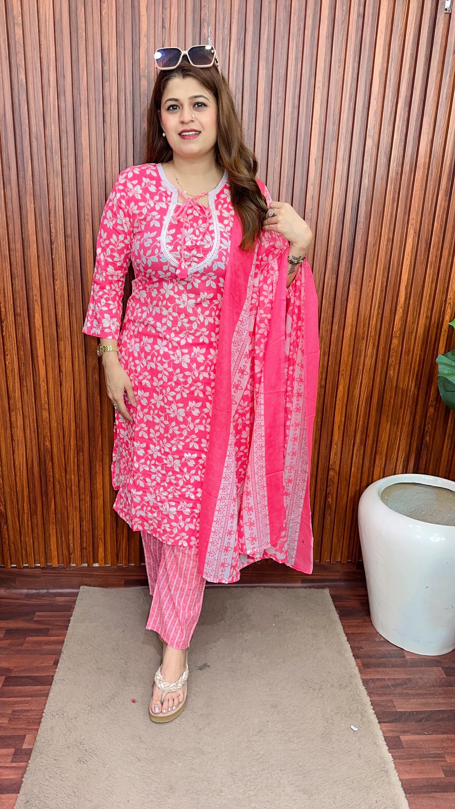 Oval Neck design cotton suit set