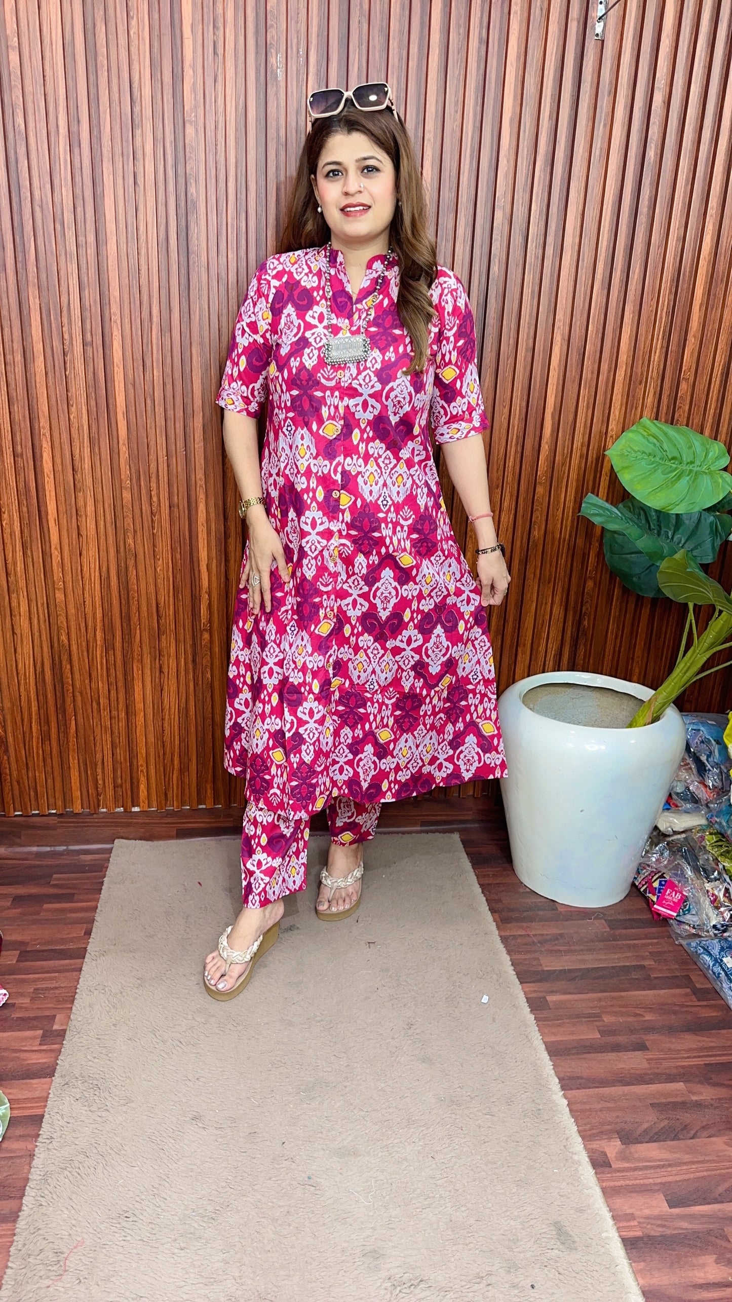 Ikkat Multi Cotton A line kurta set