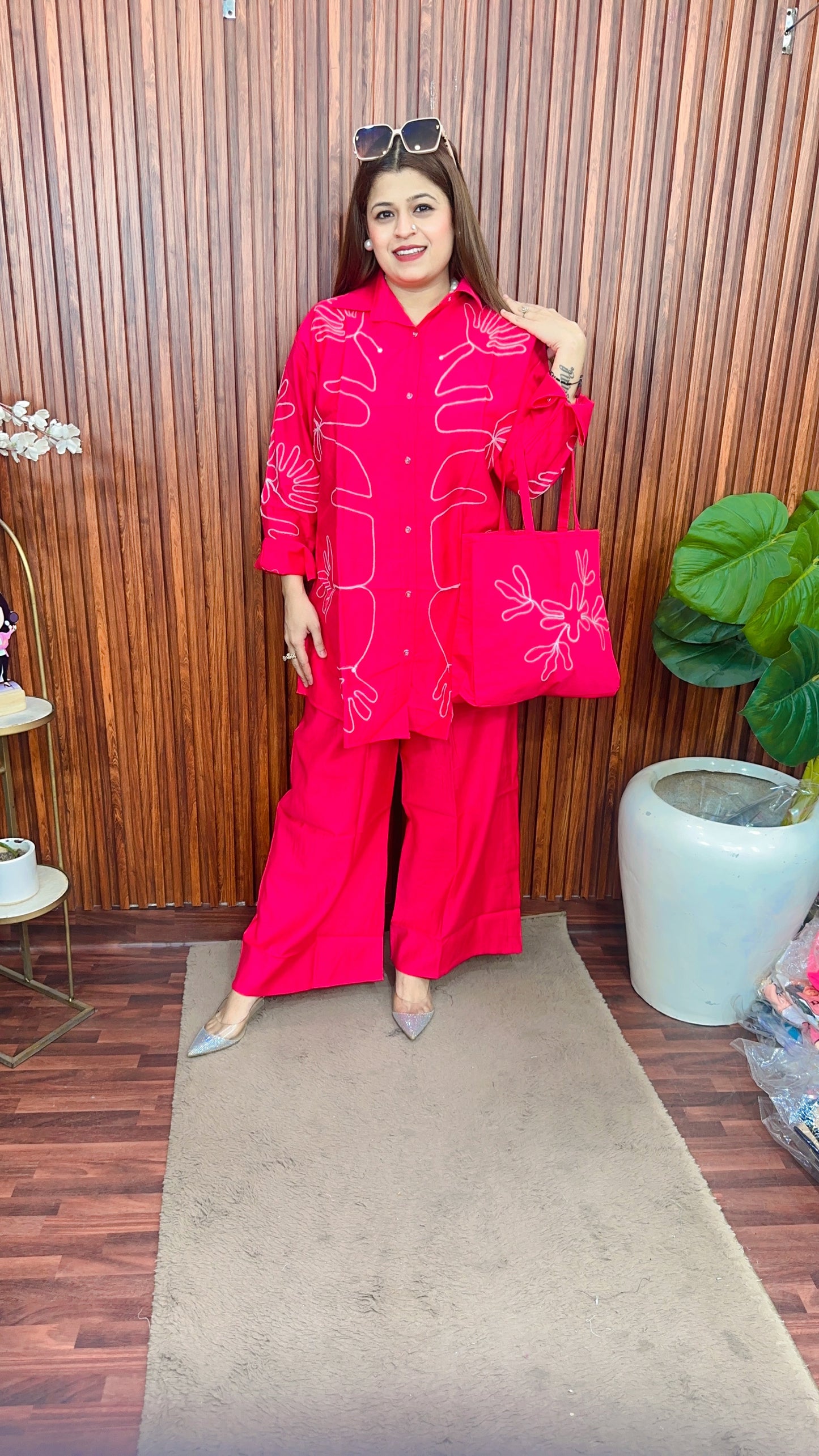 Water Lilly Embroidery Kurta Set with bag