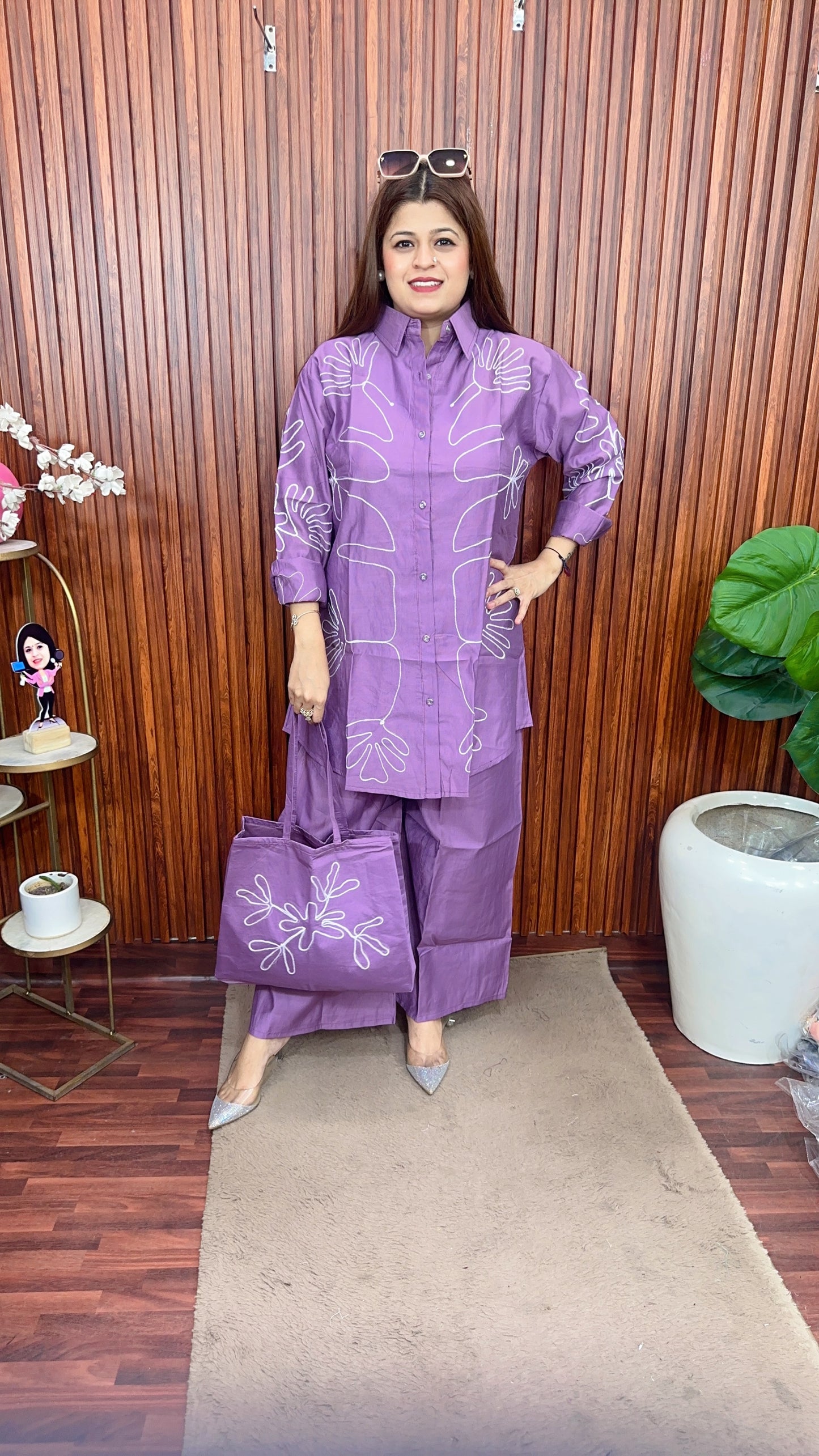 Water Lilly Embroidery Kurta Set with bag