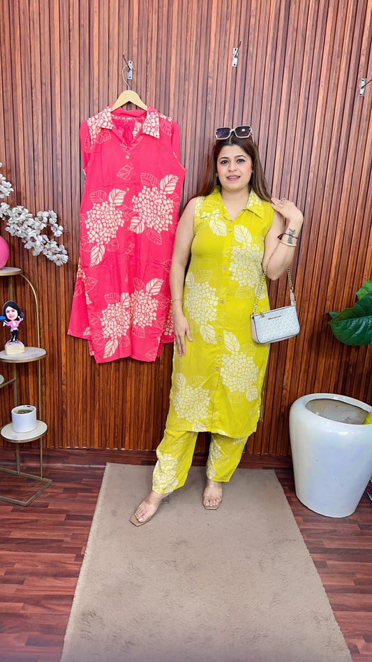 Flower Cut sleeves with collar kurta set
