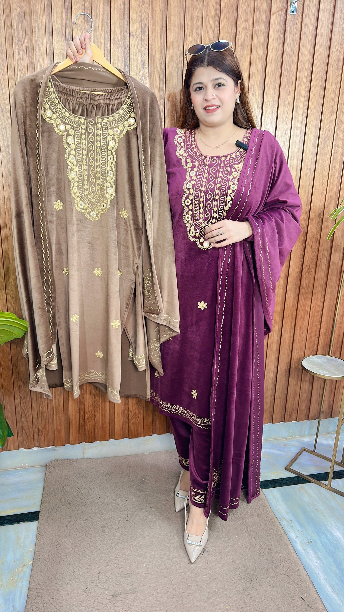 Kashmiri Mirror Velvet Suit Set