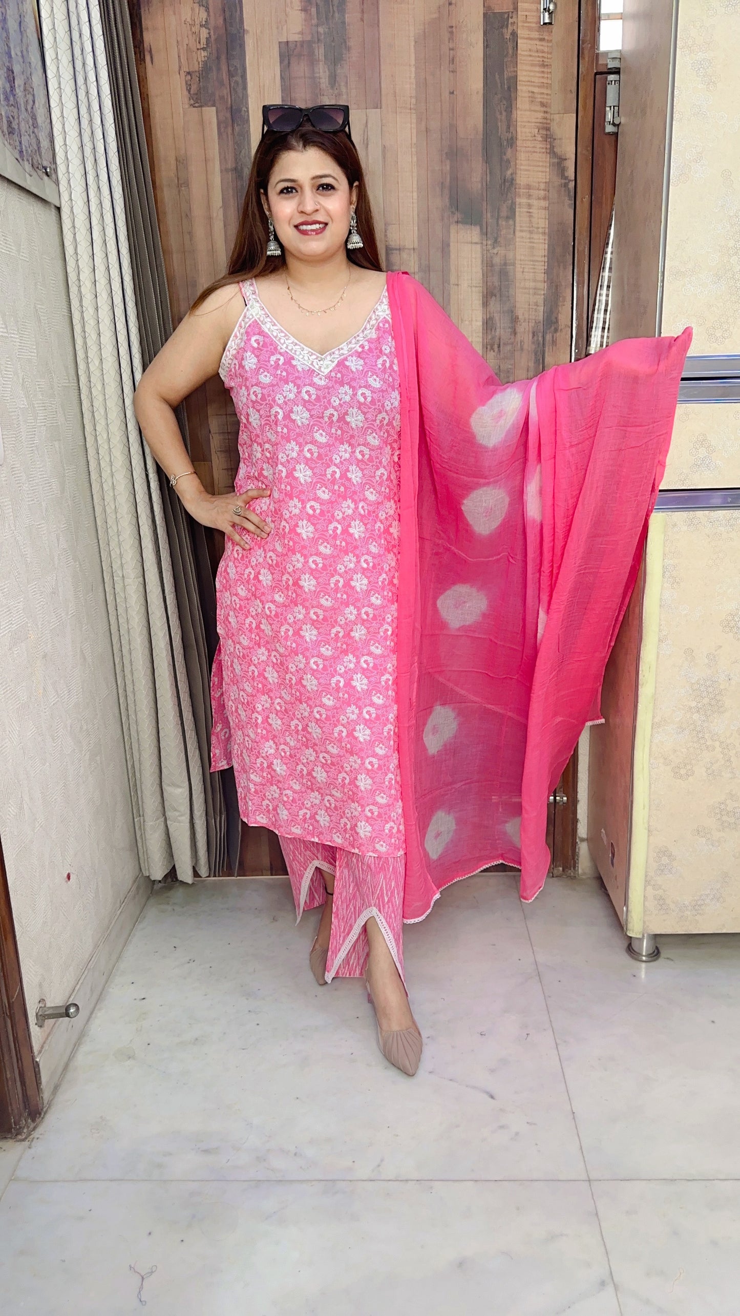 Strappy kurta with tulip pant suit set