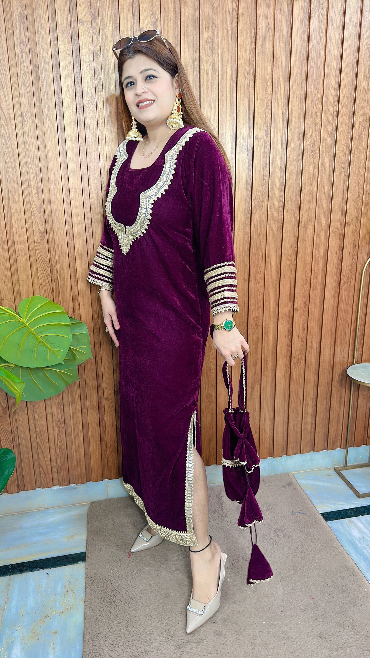 Riwa Velvet Dress With potli