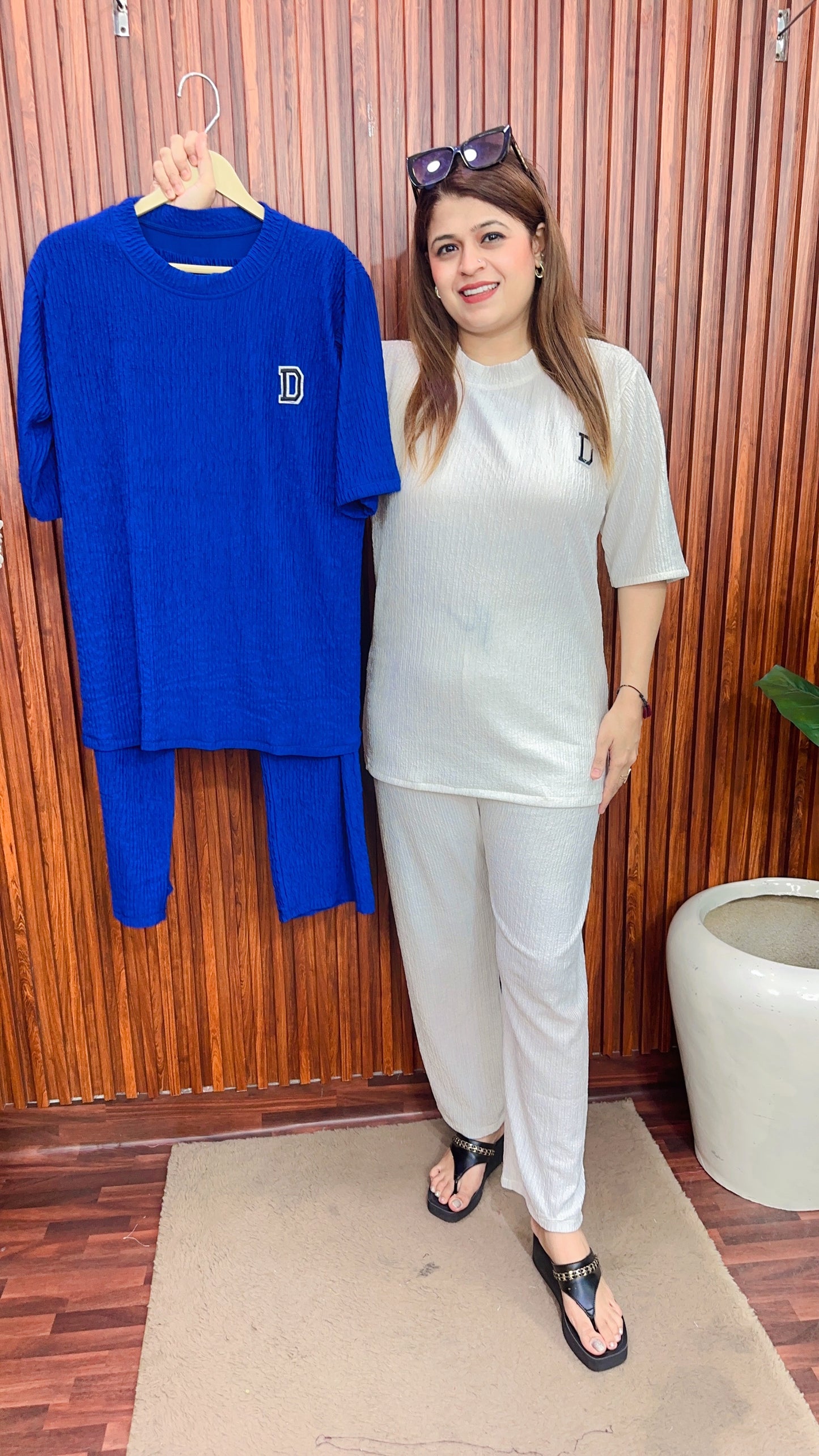Round neck cotton Ribbed coord set