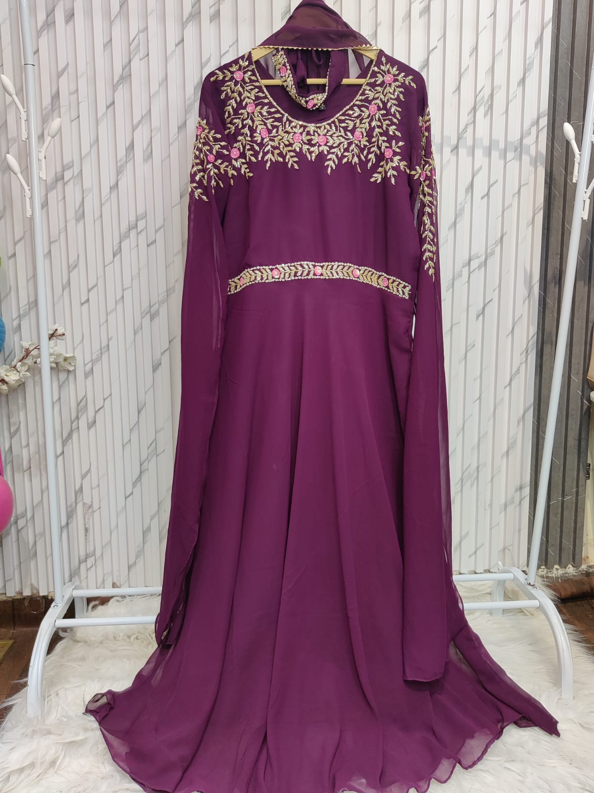 Round Neck Embroidery Party Wear Dress