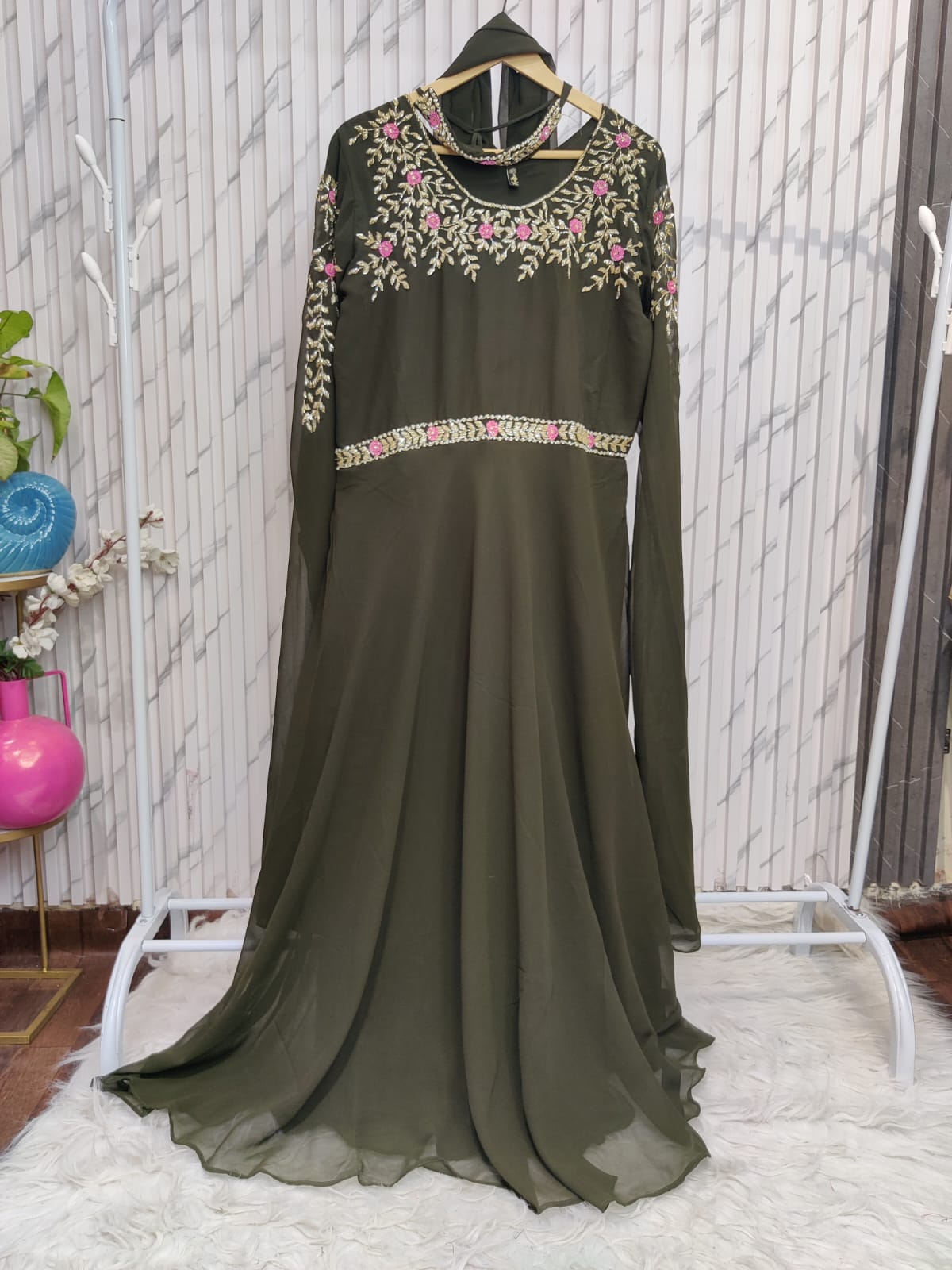 Round Neck Embroidery Party Wear Dress