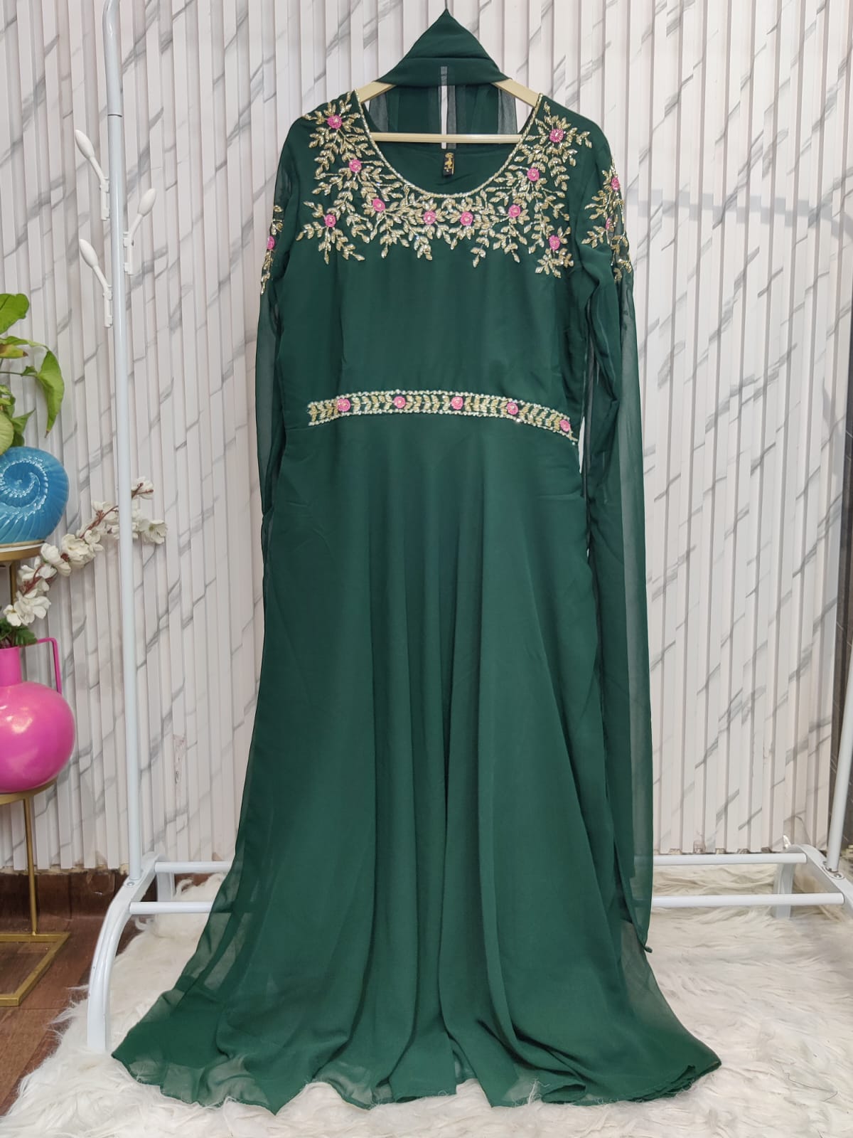 Round Neck Embroidery Party Wear Dress