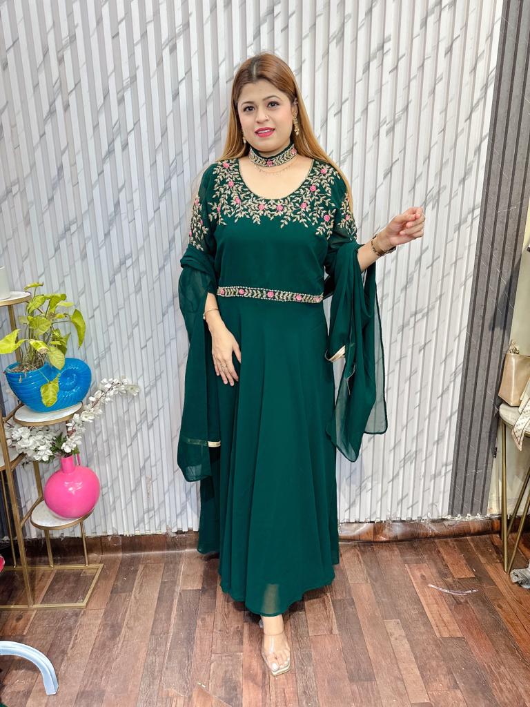Round Neck Embroidery Party Wear Dress