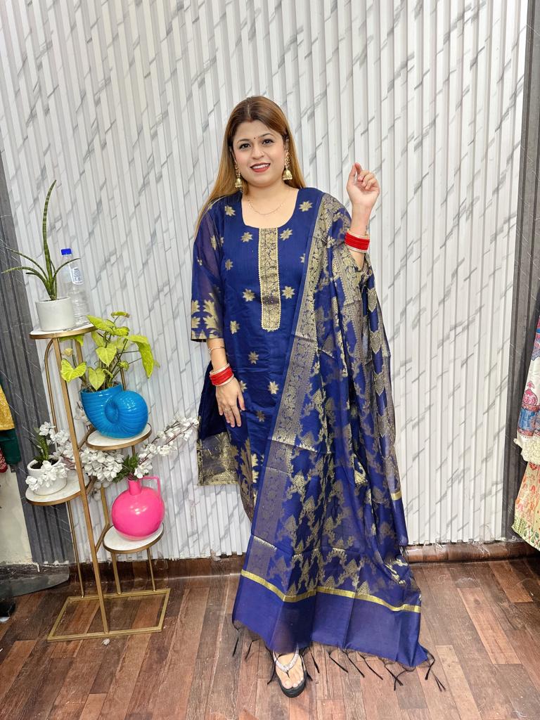 Banarasi dark golden suit sets