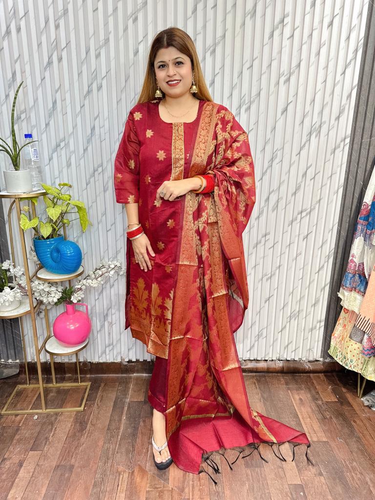 Banarasi dark golden suit sets