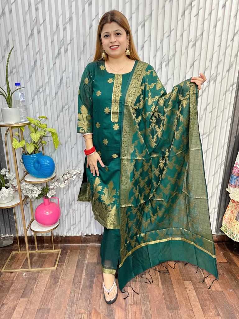 Banarasi dark golden suit sets