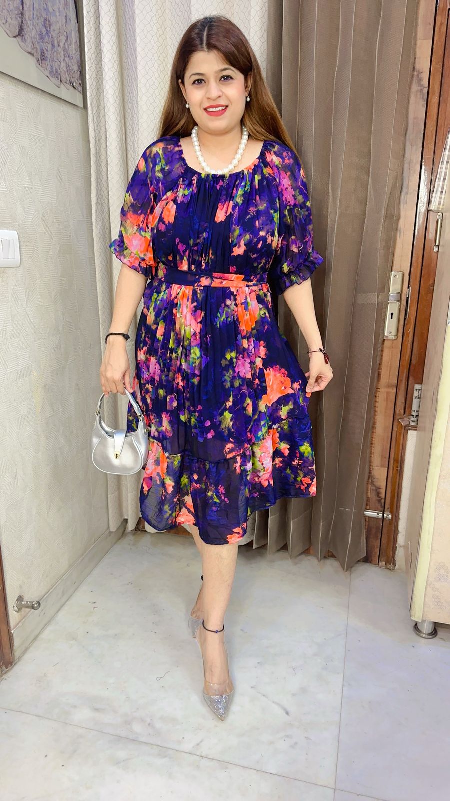 Georgette pleated short dress