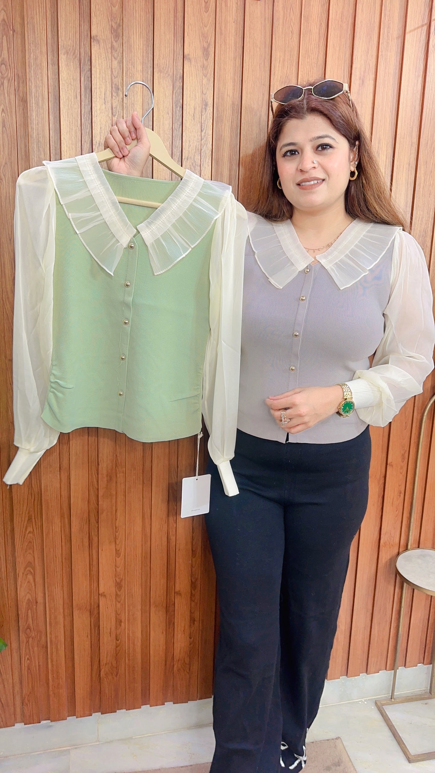 Organza Collar Knitted Top