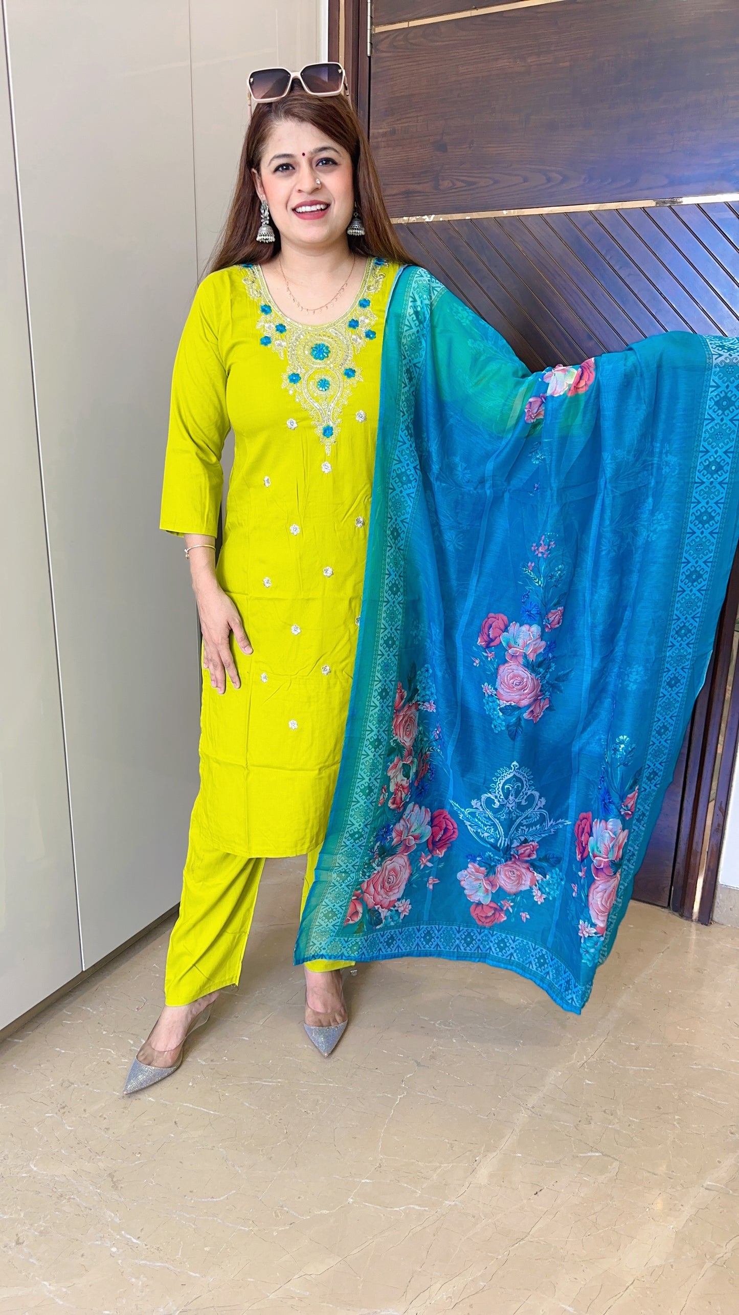 Rangoli new cotton suit set with organza printed dupatta