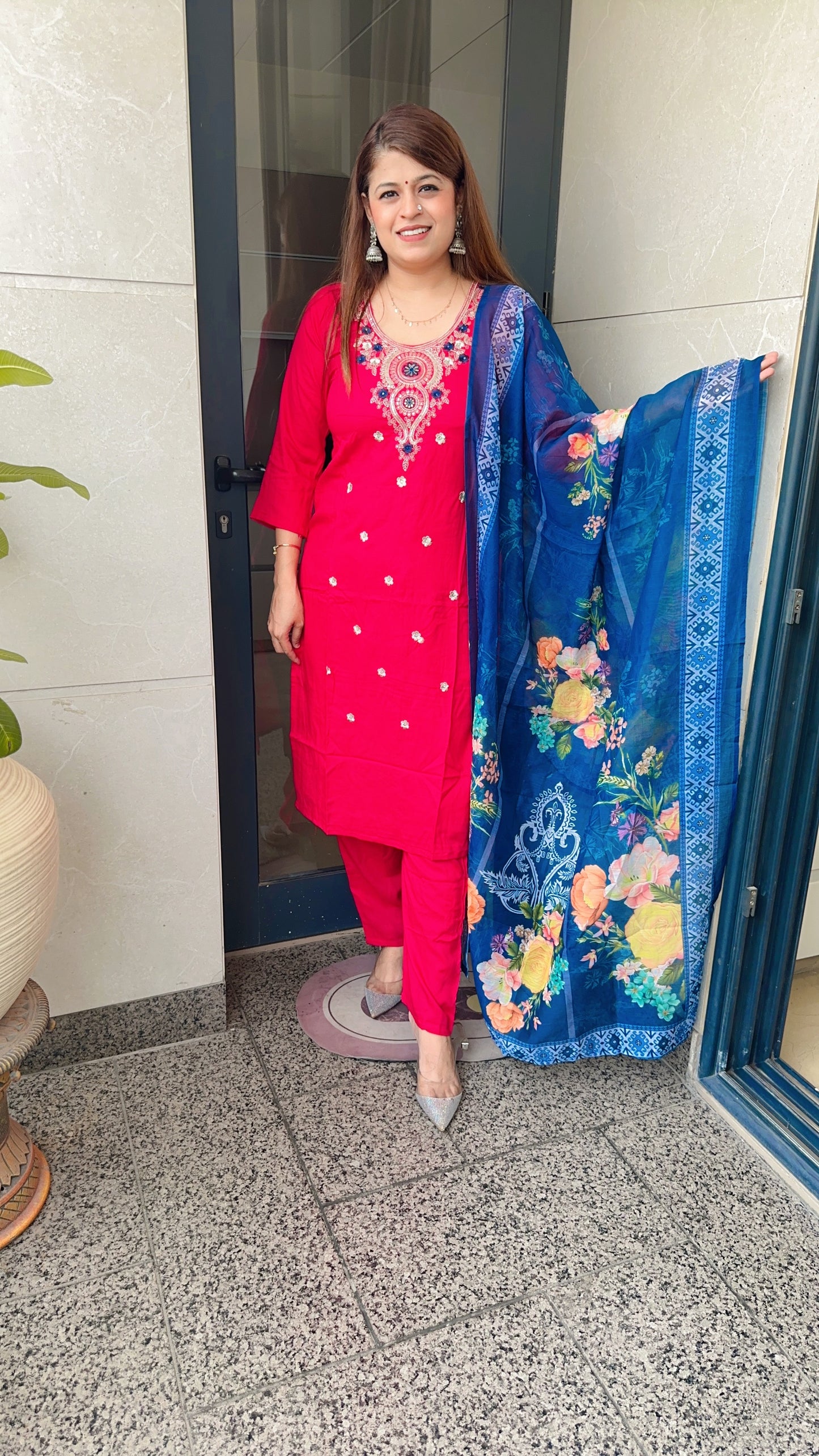 Rangoli new cotton suit set with organza printed dupatta