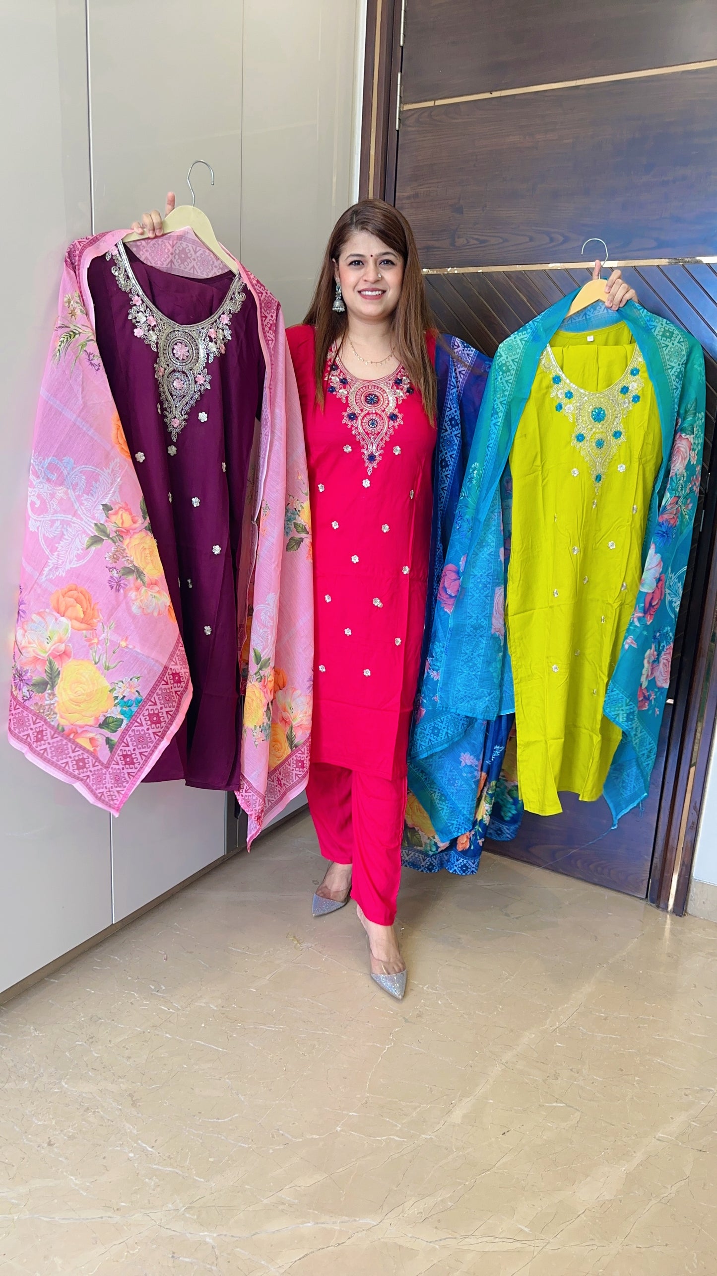 Rangoli new cotton suit set with organza printed dupatta