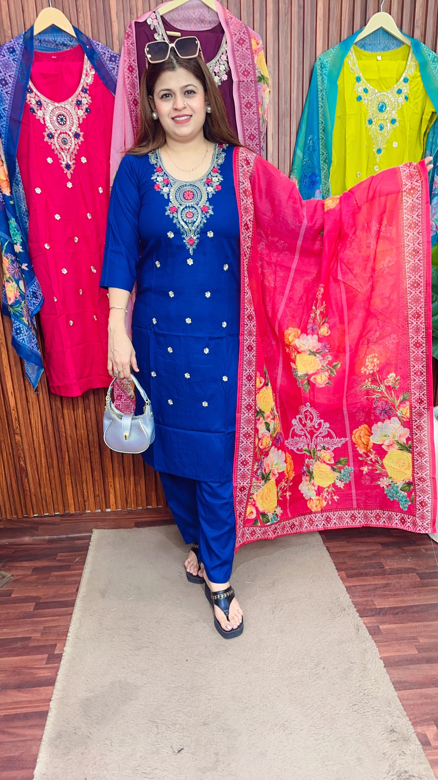 Rangoli new cotton suit set with organza printed dupatta