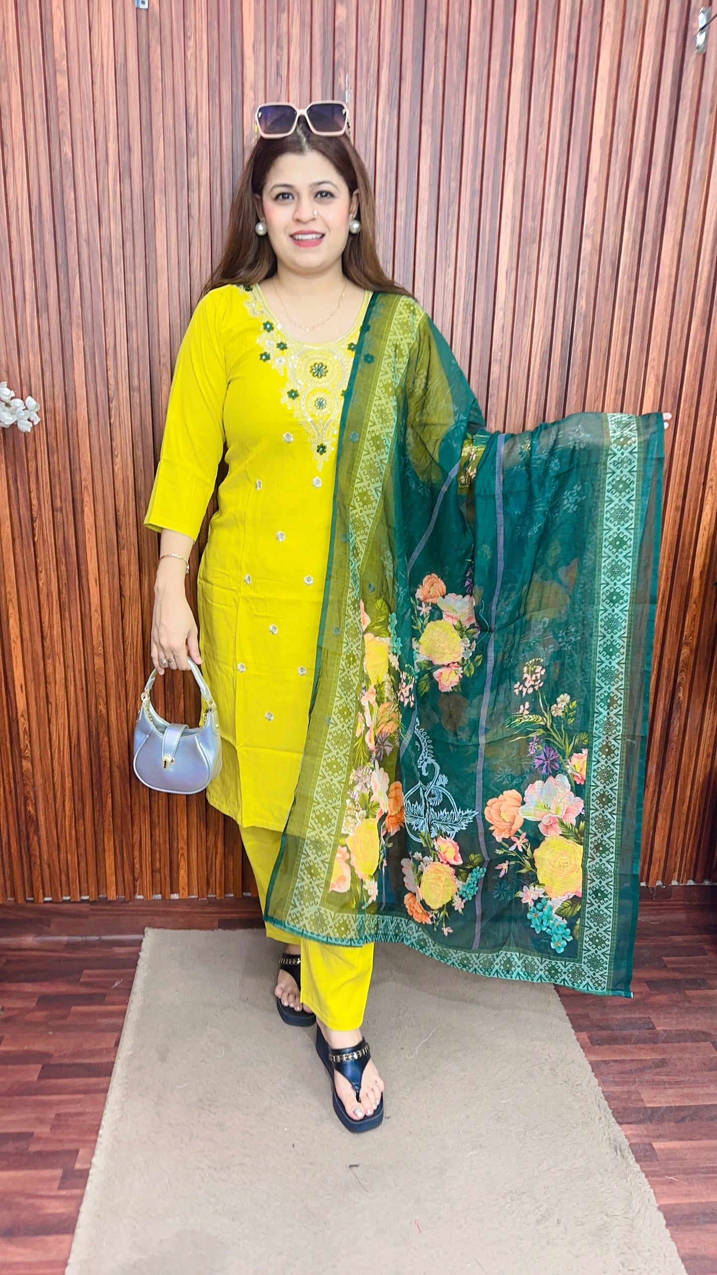 Rangoli new cotton suit set with organza printed dupatta