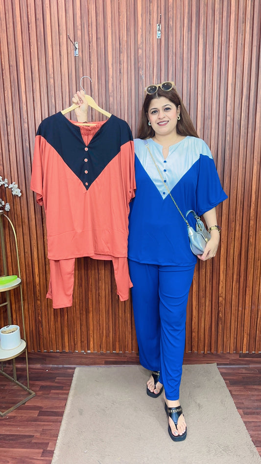 V neck button  airport look coord set