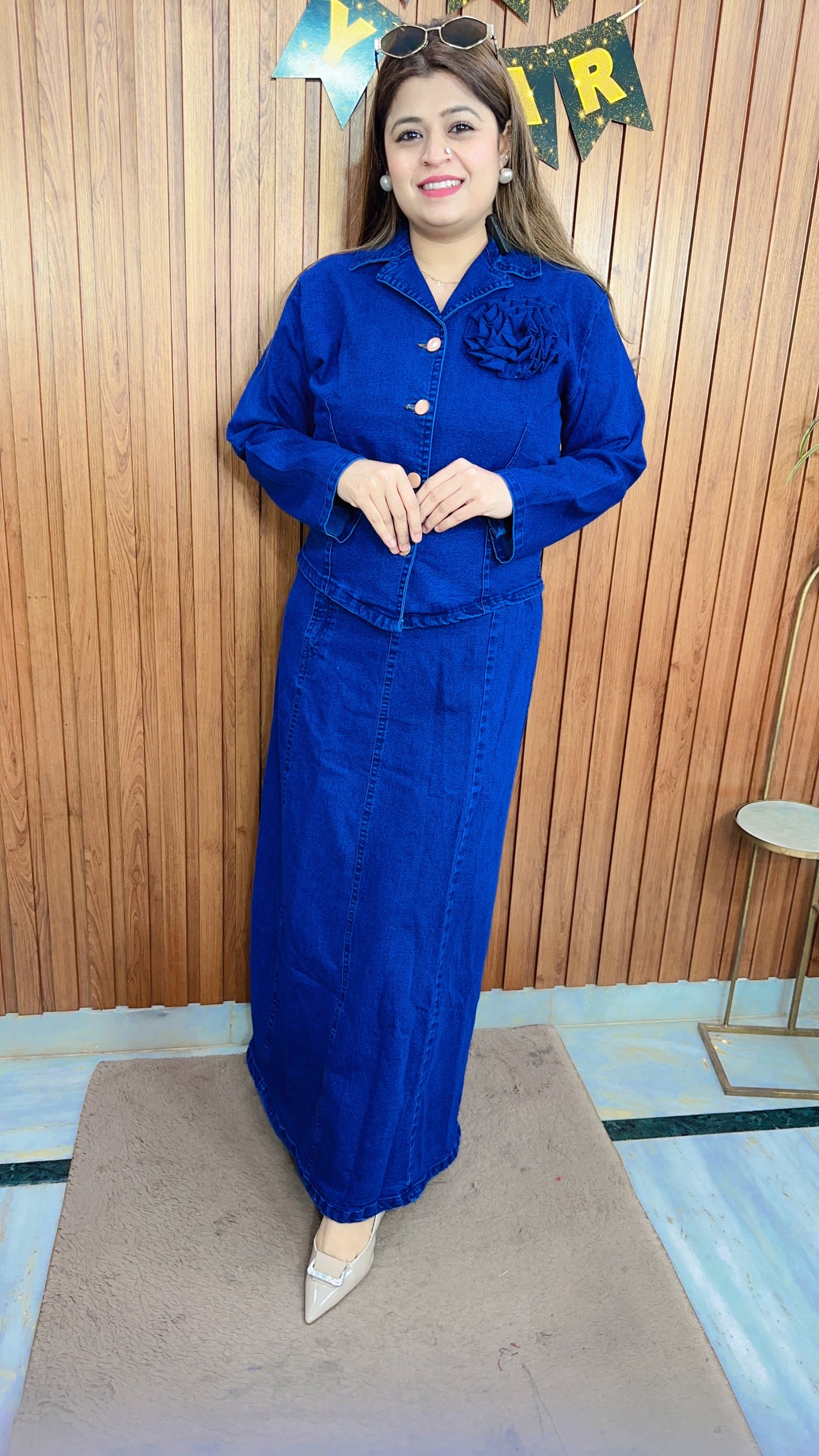 Classy Denim Skirt Set