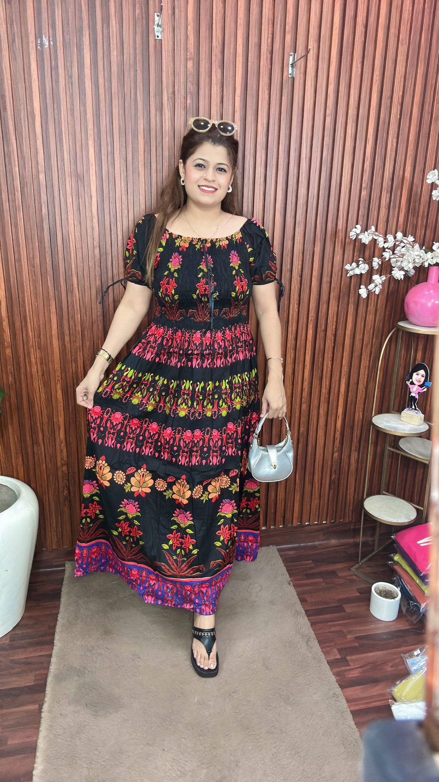 Bobbin printed long multicolour dress