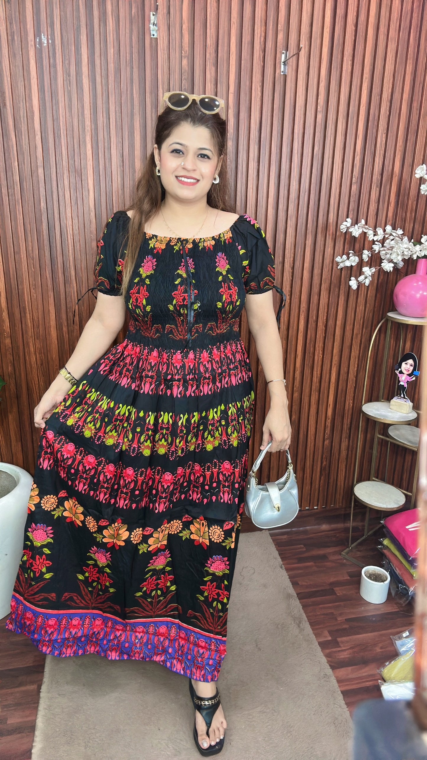 Bobbin printed long multicolour dress