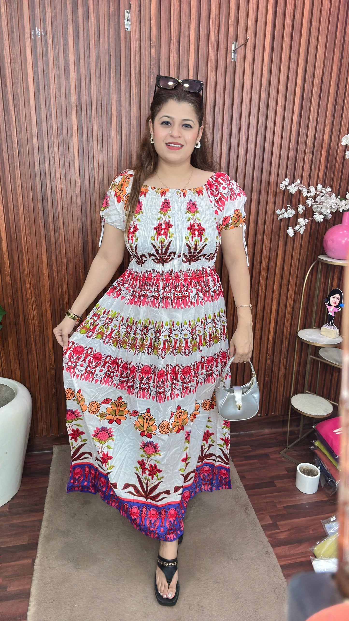 Bobbin printed long multicolour dress