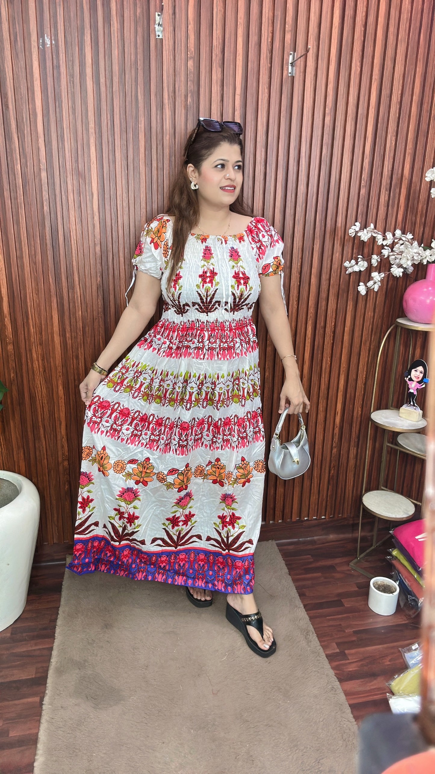 Bobbin printed long multicolour dress