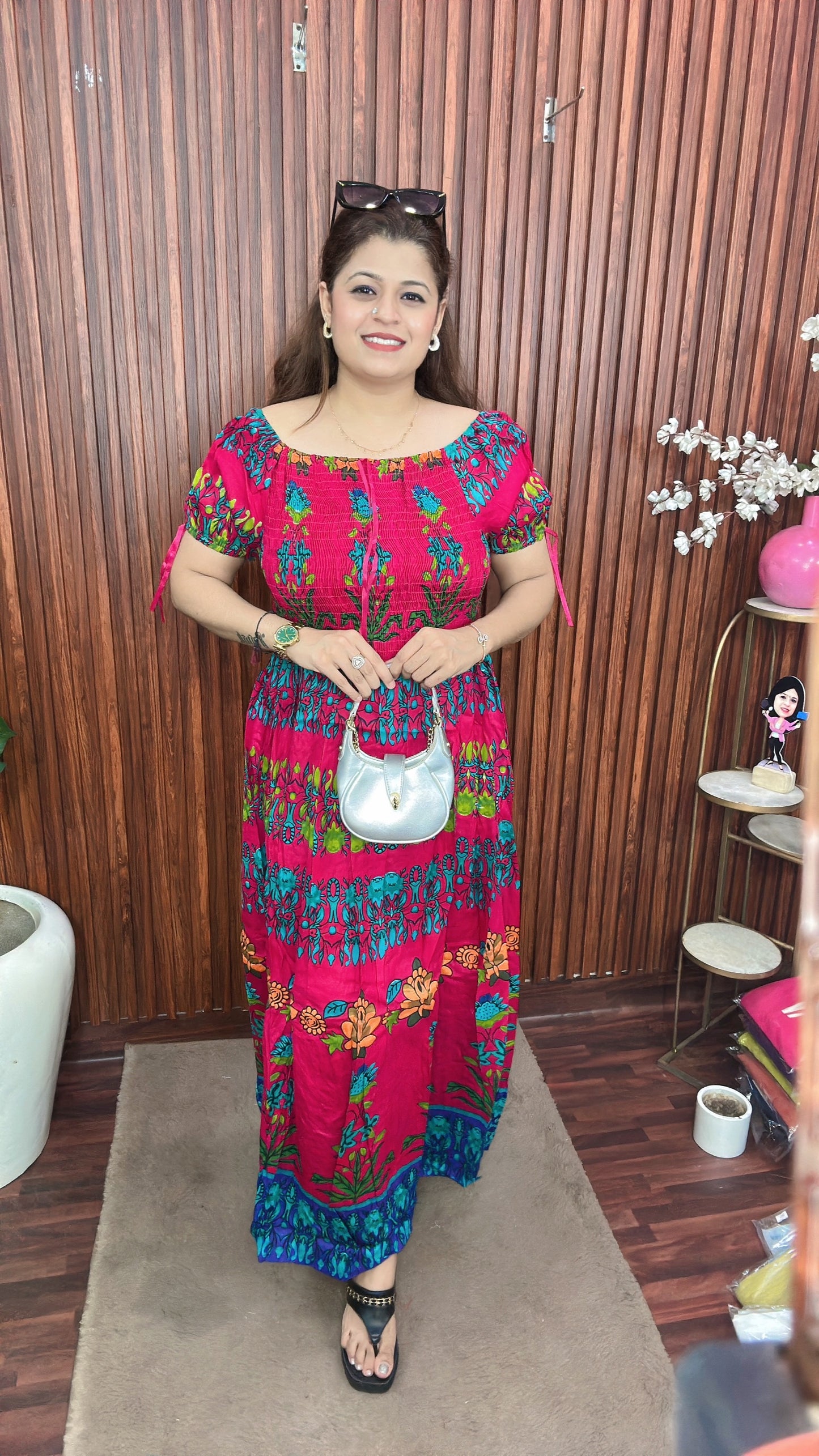 Bobbin printed long multicolour dress