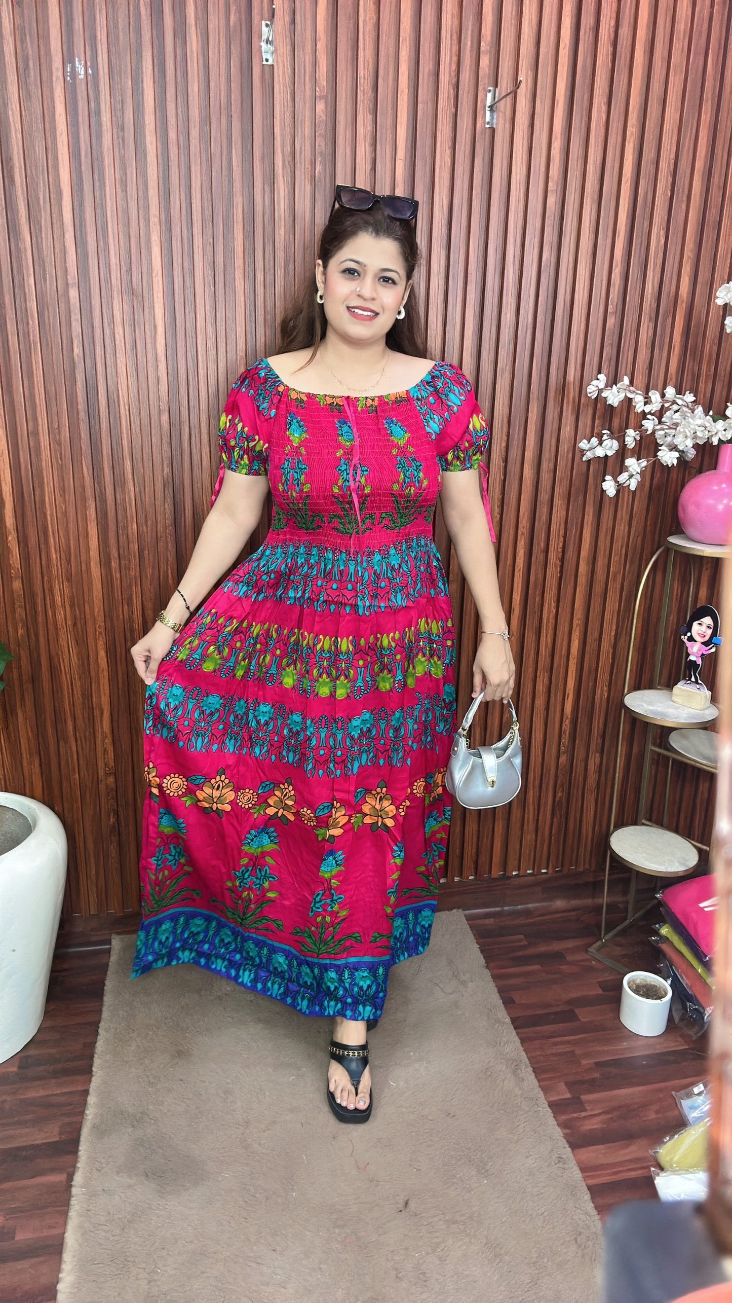 Bobbin printed long multicolour dress