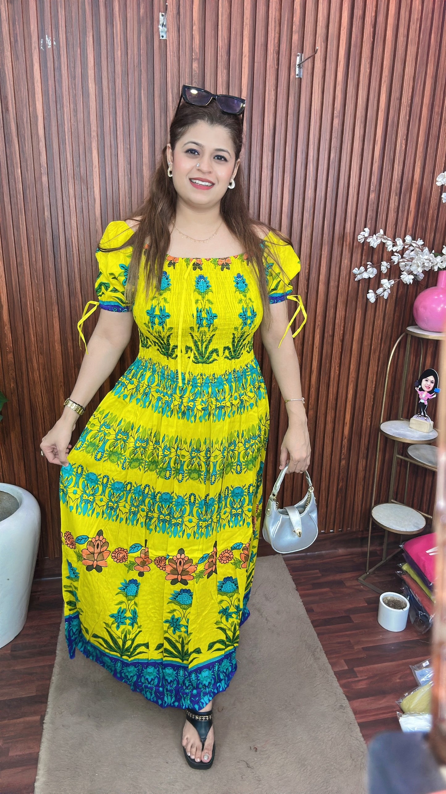 Bobbin printed long multicolour dress